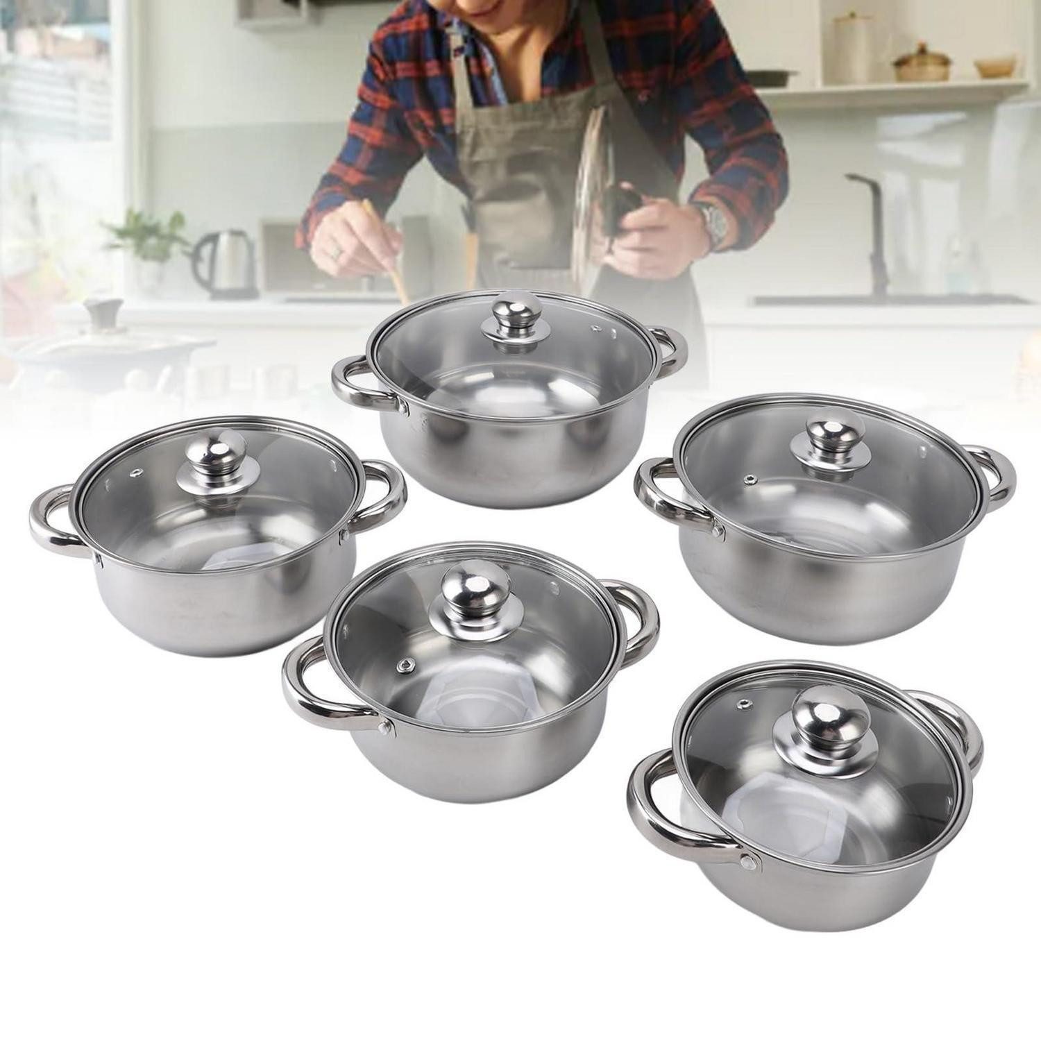 LuxusKollektion Pfannen-Set Kochgeschirr-Set Edelstahl 5-tlg m. Glasdeckel Induktion