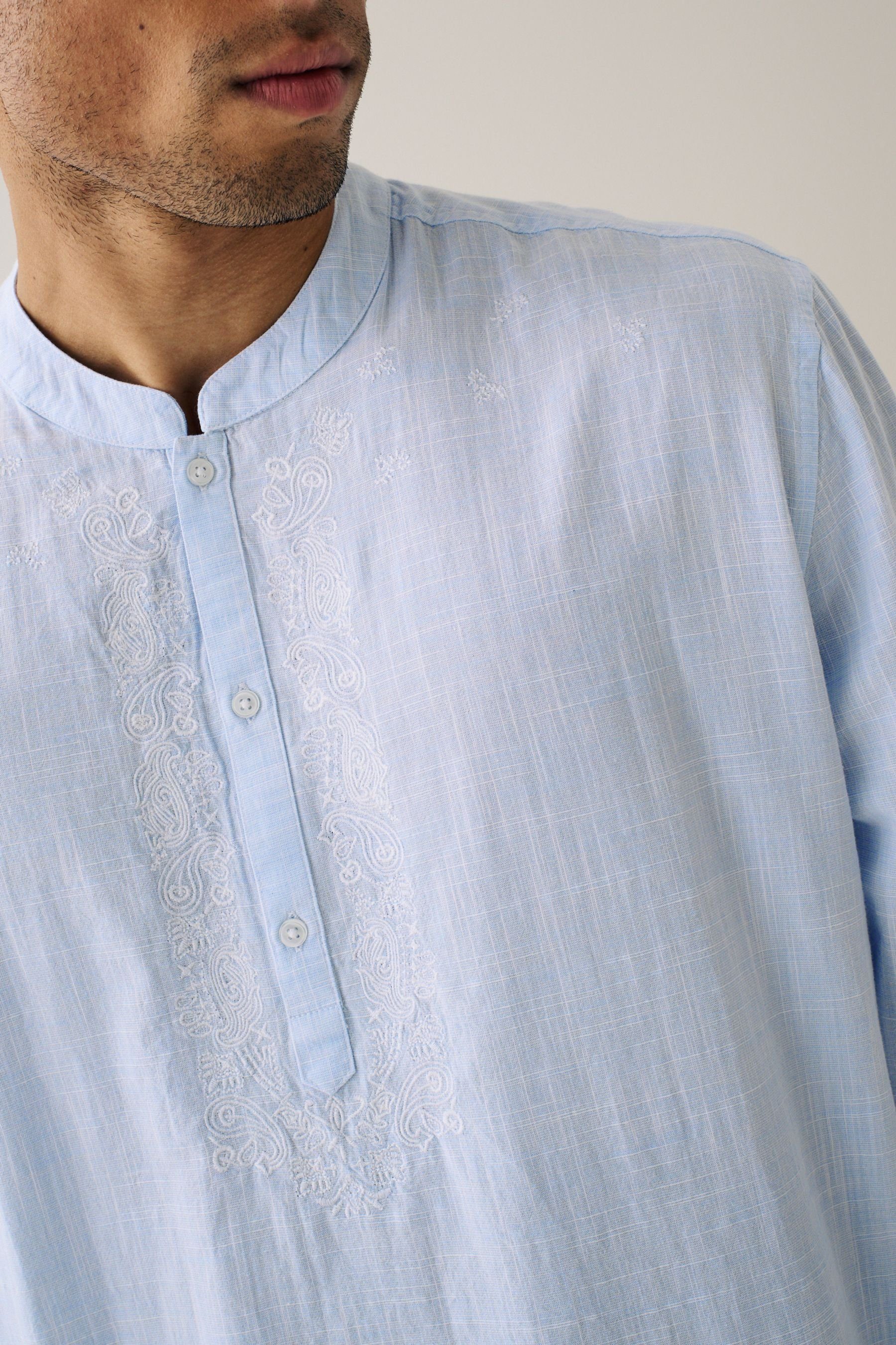 Stickereien Next Light Blue Tunikashirt (1-tlg) mit Kurta-Hemd