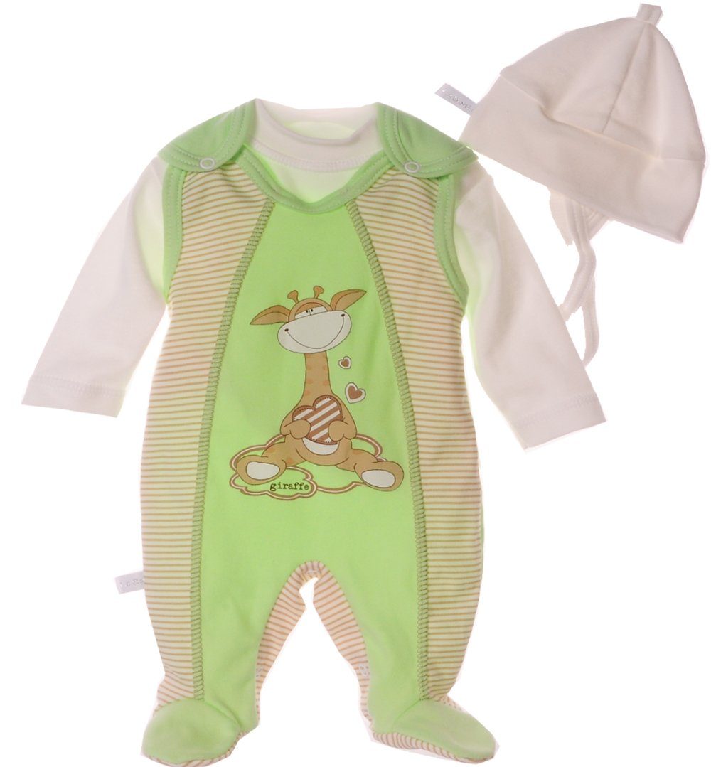Strampler Baby Stramplerhose Shirt Set 3Tlg in Creme Grün gestreift
