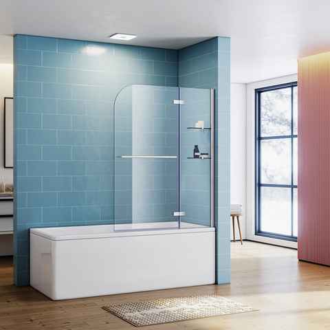 SONNI Badewannenaufsatz Duschtrennwand für Badewanne, 120x140 cm, für Badezimmer, Einscheibensicherheitsglas mit Nano Beschichtung, ESG mit Nano Beschichtung