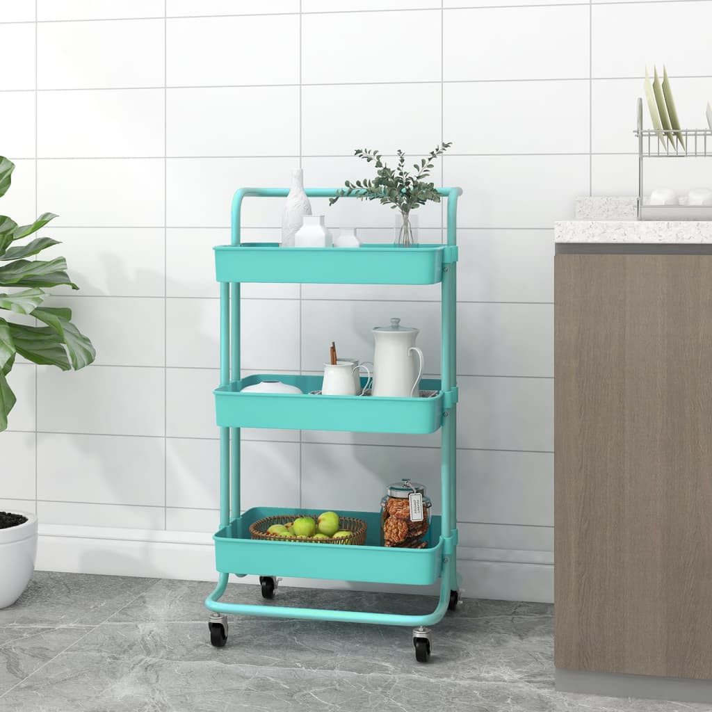 vidaXL Küchenwagen Küchenwagen 3 Etagen Türkis 42x25x83,5 cm Eisen und ABS