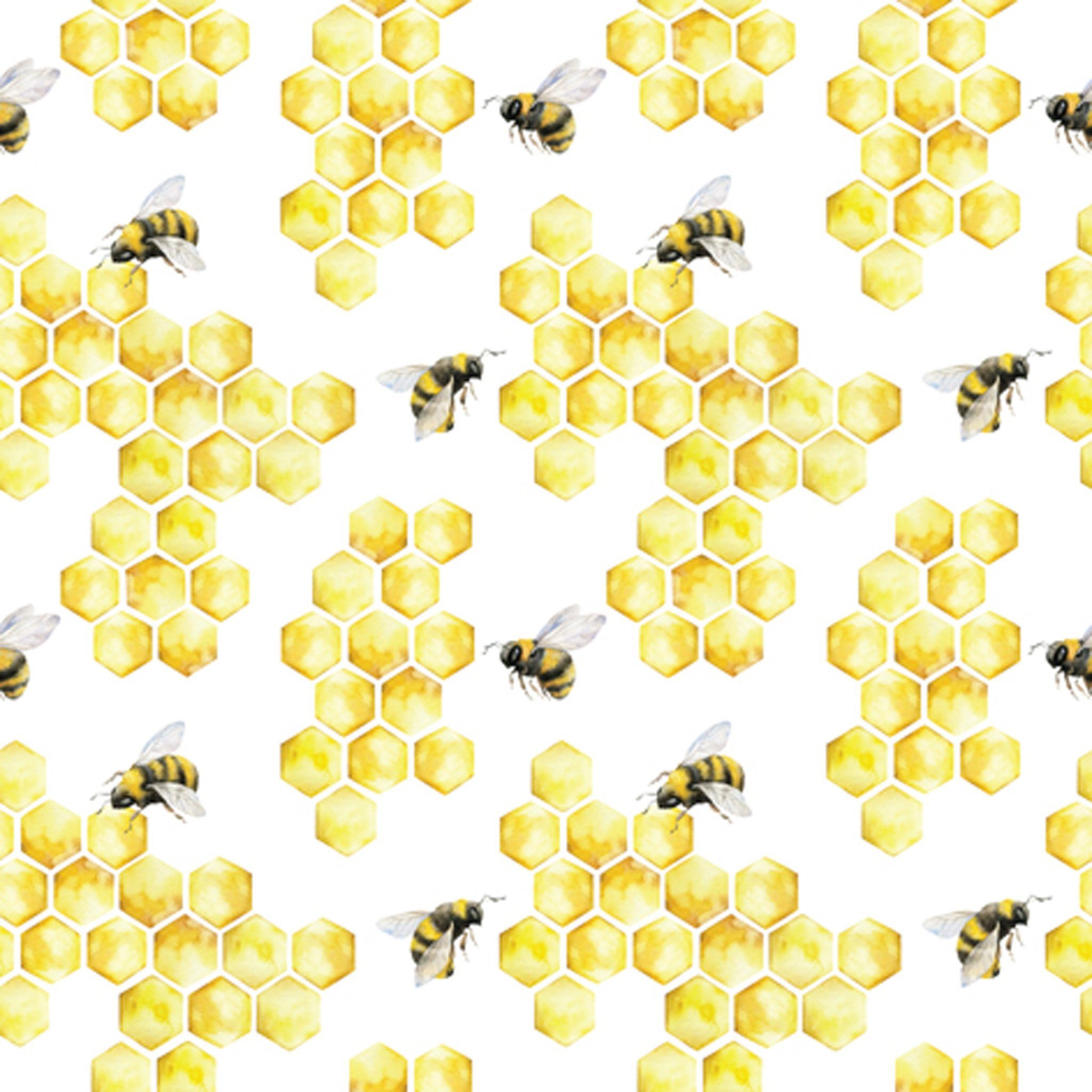 ti-flair Papierserviette, Servietten Papier 33x33cm 3-lagig Bienen Motiv 20 Stück Weiß / Gelb