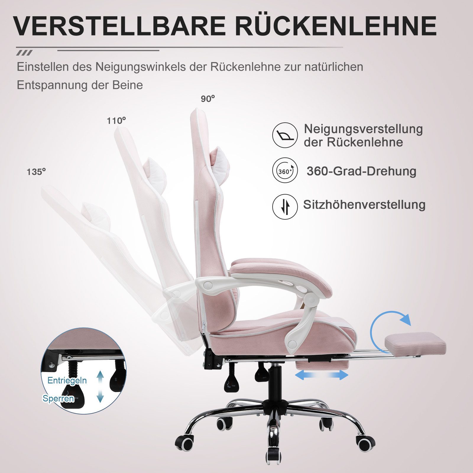 GTPLAYER Gaming-Stuhl Bürostuhl mit Massagefunktion, Fußstütze, Kopfstütze (Packung), Ergonomischer Gamer Stuhl Maximale Belastung 150 kg, 360° drehbar – Bild 4 von 5