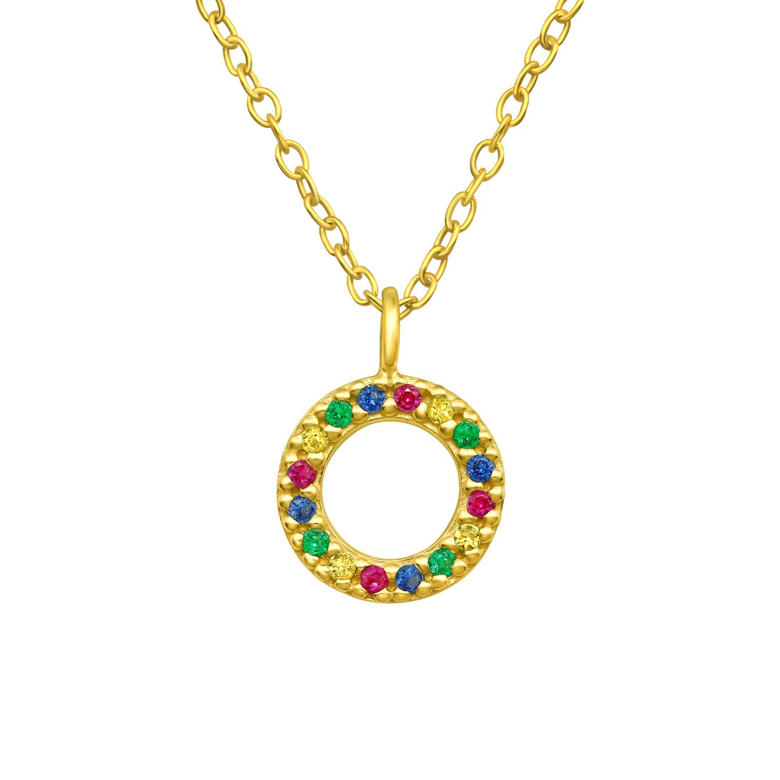 BUNGSA Goldkette Kette Kreis mit (1-tlg), Kristallen 925 bunten goldfarben Silber Damen Halskette aus Necklace