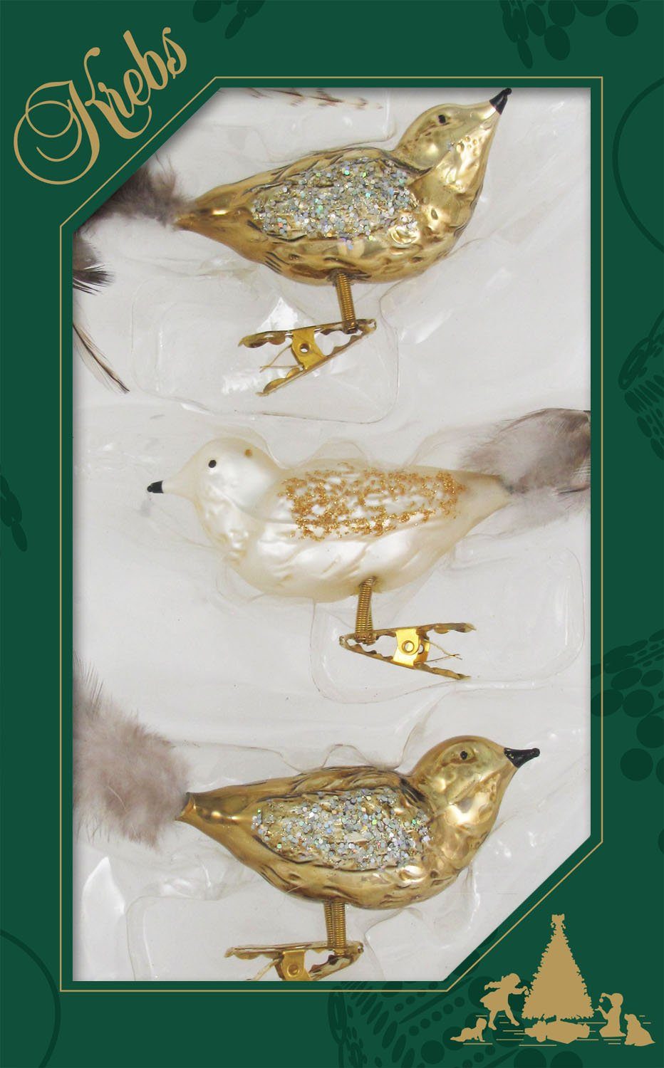 Weihnachtsbaumklammer Glasvogel CBK20857, Christbaumschmuck Weihnachtsdeko, Glas (3-tlg), Krebs Lauscha