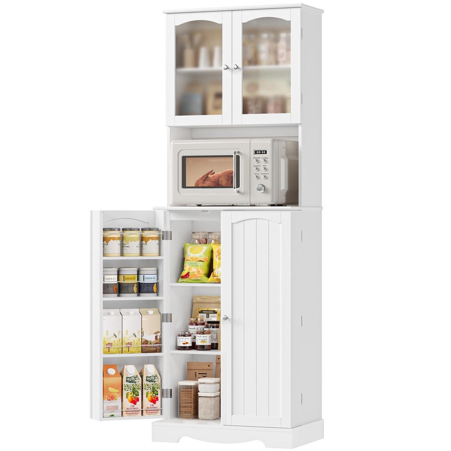 LuxusKollektion Küchenbuffet Küchenschrank 181 cm Mikrowellenregal 8 Türablagen weiß