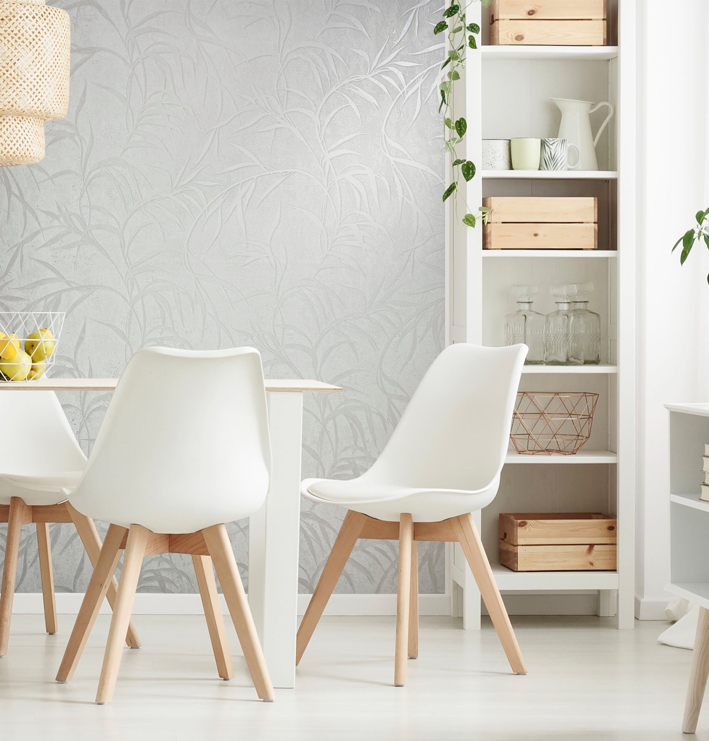 Marburg Vliestapete Fern, strukturiert, glänzend, moderne Tapete für Wohnzimmer Schlafzimmer Küche