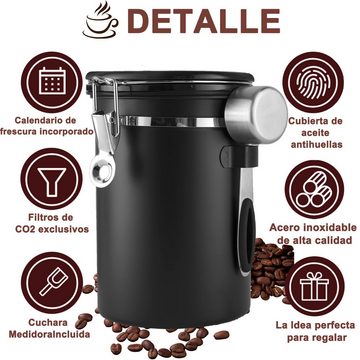 Cbei Kaffeedose Kaffeedose Vorratsdose Kaffeebohne Versiegeltes1800ML Mit Topfbürste, mit einem Einweg-CO2-Ventil,Edelstahl 304