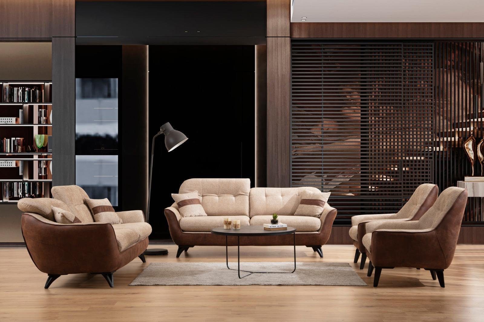 JVmoebel Sofa Multifunktion Couch Set Sofagarnitur Sofa Couchen Sitzmöbel Braun, 4 Teile