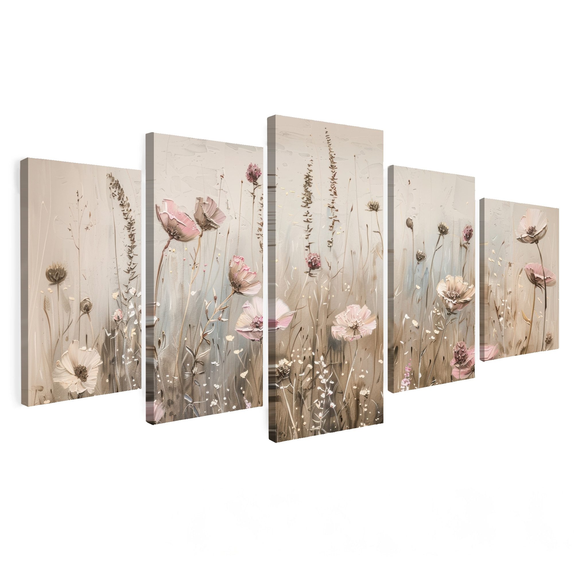 MuchoWow Leinwandbild Blumen - Beige - Modern - Rosa, Fotodruck (5 St), Wan günstig online kaufen