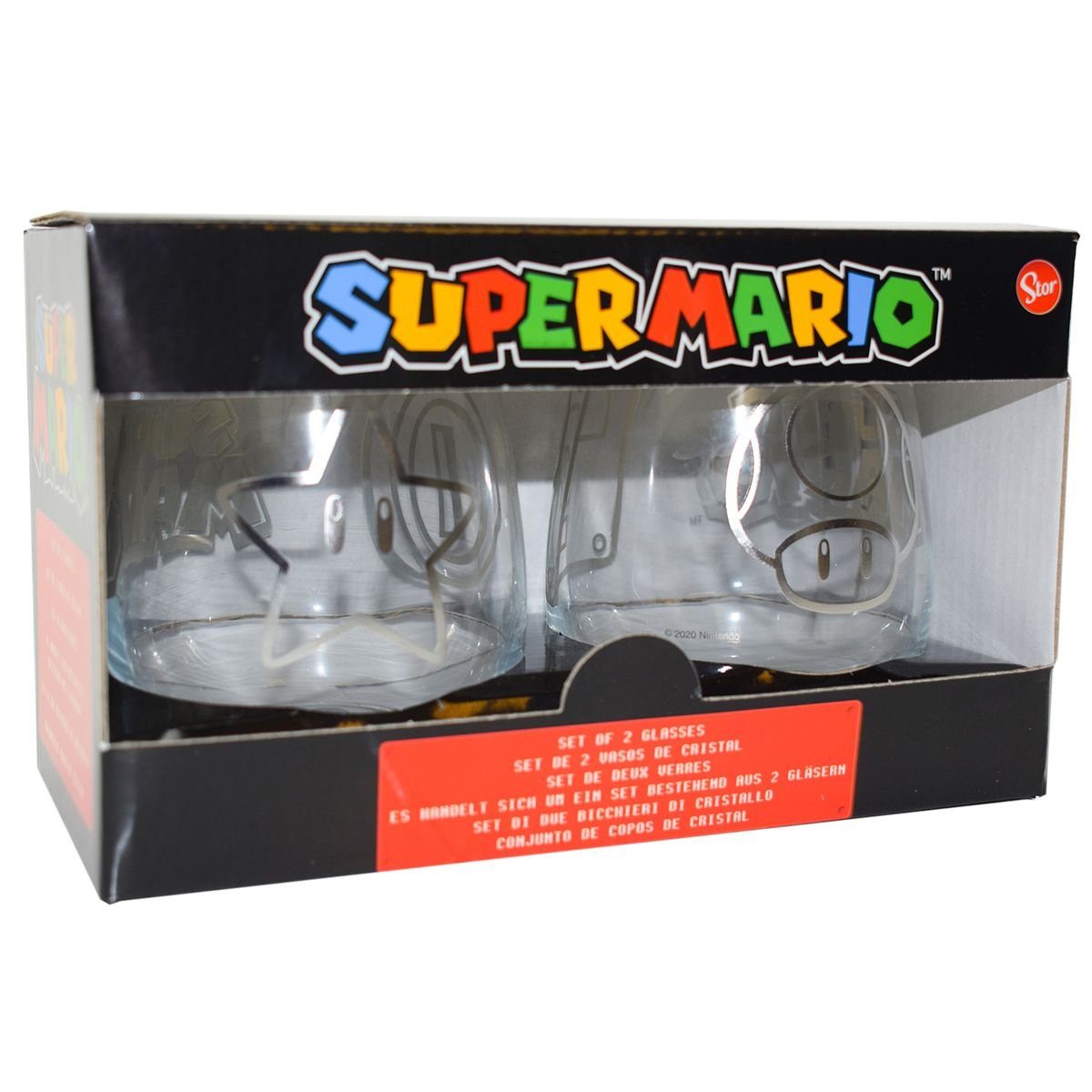 Trinkgläser Design Mario Set Glas, Stor authentisches Geschenkkarton Gläser, Super 2 Glas Metallic