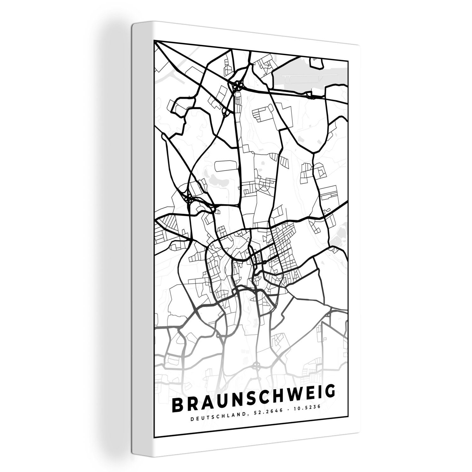 OneMillionCanvasses® Leinwandbild Braunschweig - Karte - Stadtplan, (1 St), Leinwandbild fertig bespannt inkl. Zackenaufhänger, Gemälde, 20x30 cm