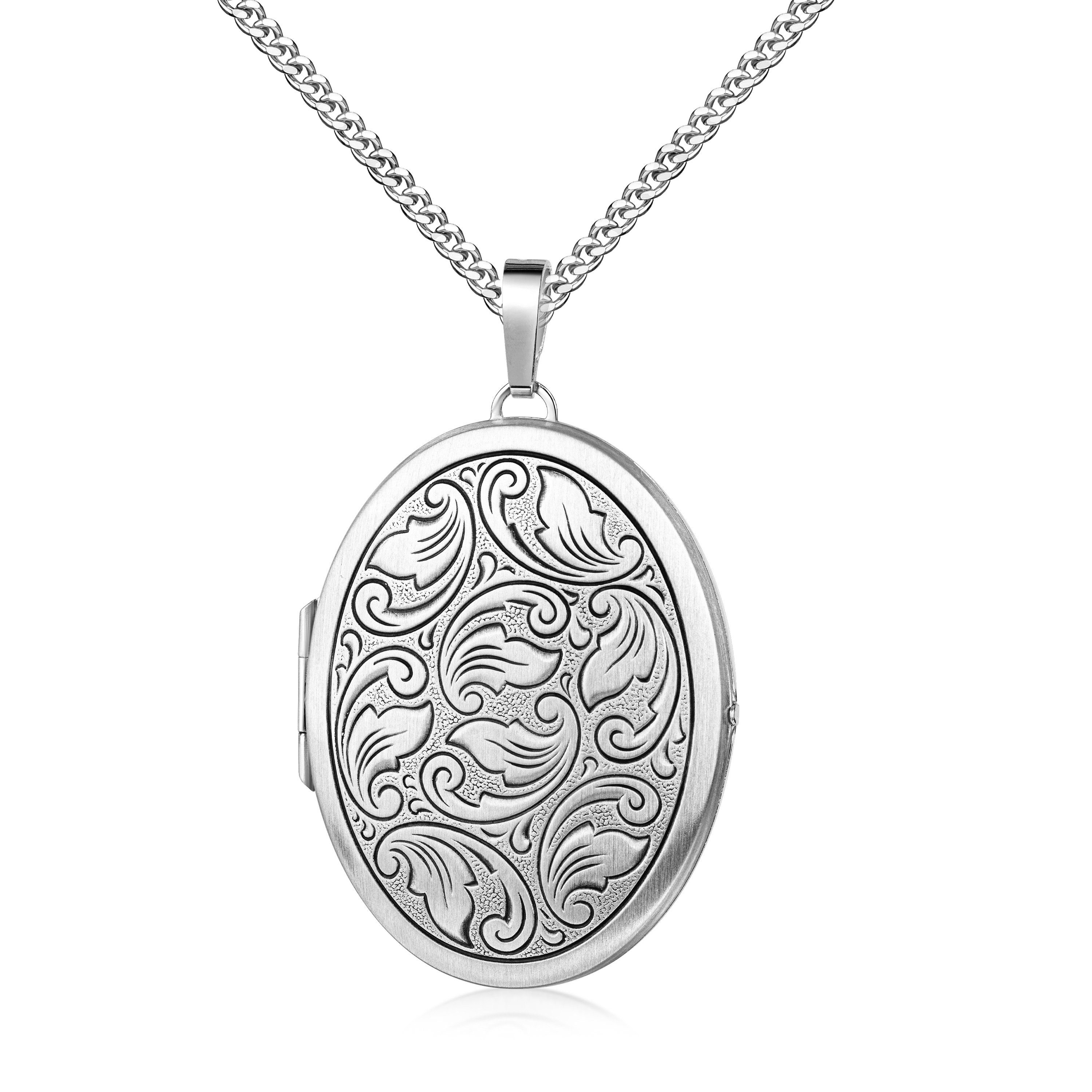 JEVELION Kettenanhänger großes Medaillon 925 Silber-Amulett zum Öffnen für 2 Fotos Bilder (Fotomedaillon, für Damen und Mädchen), Mit Kette Sterlingsilber - Län – Bild 4 von 5