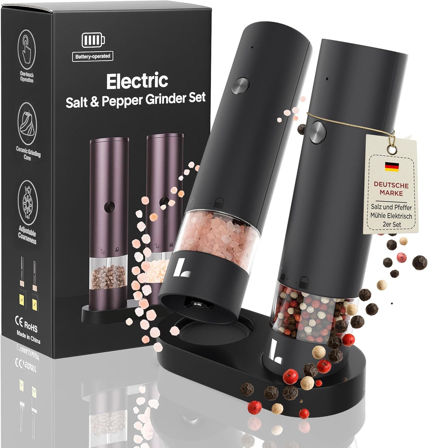 LUNARIA Salz-/Pfeffermühle Digitale Küchenwaage 15 kg – Präzise Lebensmittelwaage LCD Akku