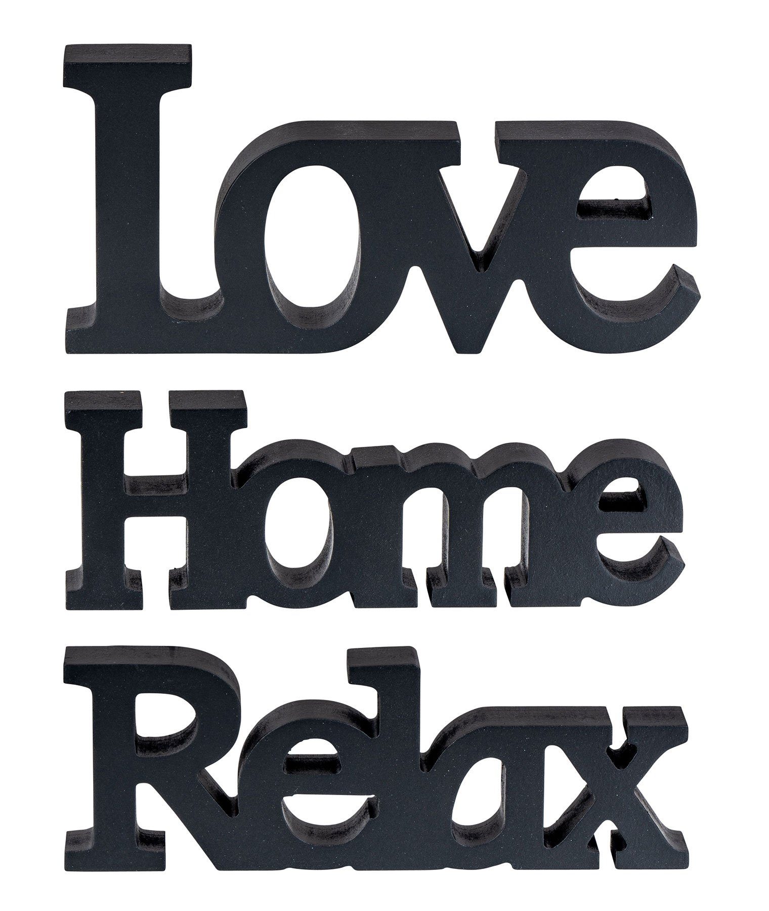 Levandeo® Deko-Schriftzug, Love Relax Schwarz Home Aufsteller Schwarz-Holz Deko MDF Tischdeko Holz Schriftzug
