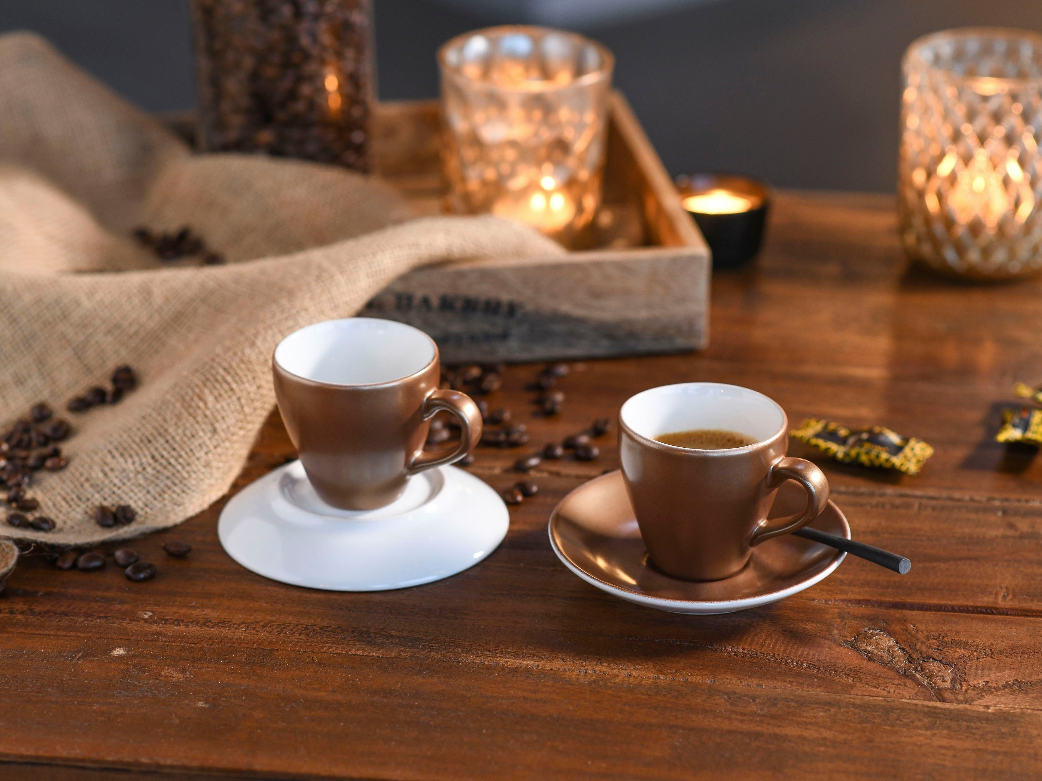 CreaTable Espressotasse Golden Days, 4-tlg., Steinzeug, 4-teilig, inkl. Untertasse