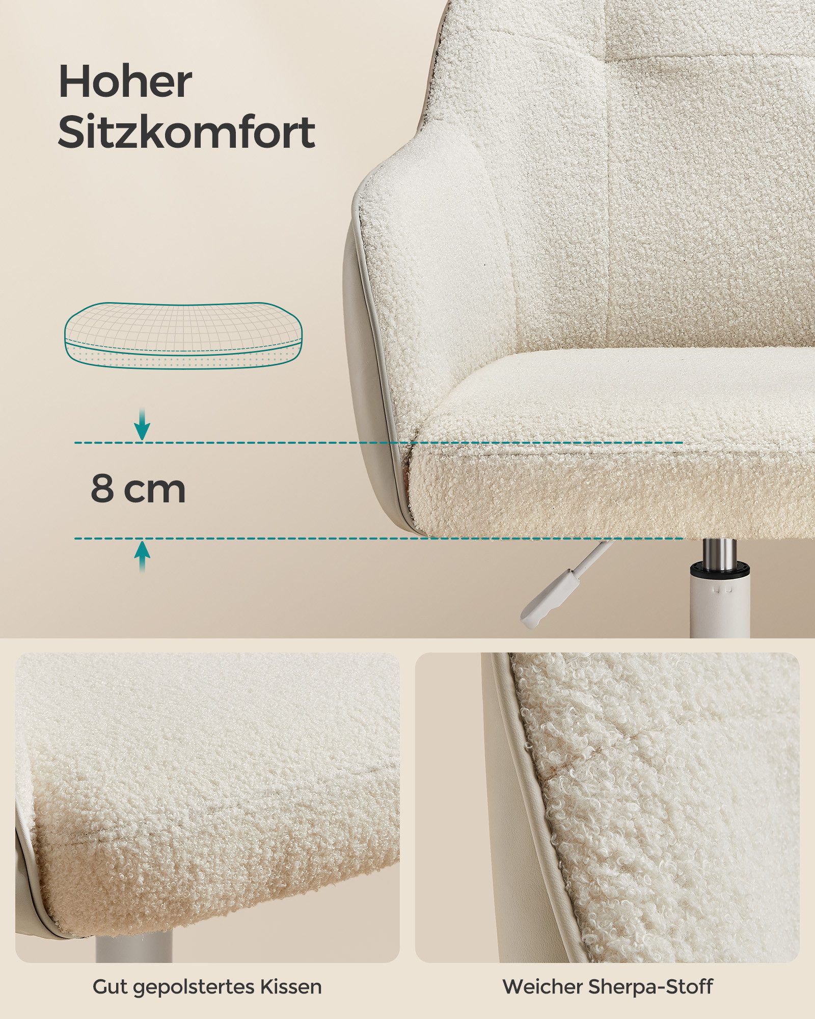 SONGMICS Bürostuhl 2er Set Ergonomischer Schreibtischstuhl mit Rollen (1 St), bis 110 kg belastbar, Homeoffice Stuhl, und PU – Bild 5 von 5
