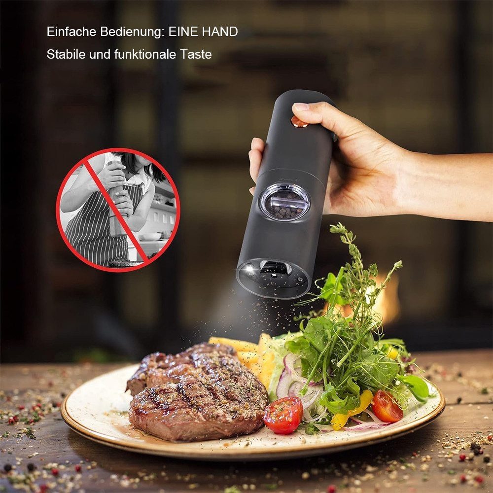 Ophy Salz-/Pfeffermühle Elektrische Salz- und Pfeffermühle (Set) – batteriebetrieben mit Basis, (1 Stück), automatisches Mahlen & LED-Licht – für BBQ, Restaurant & Küche