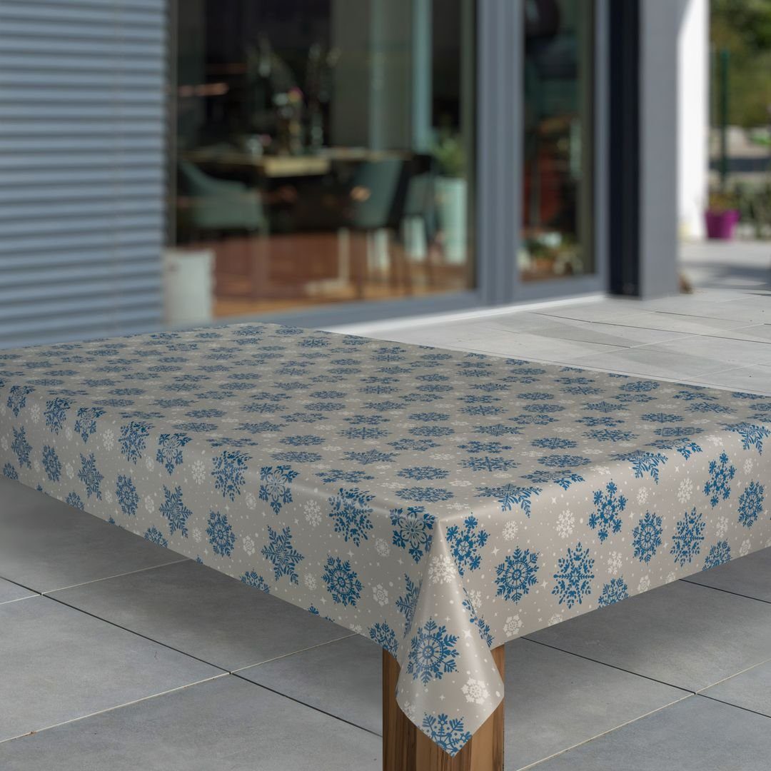 laro Tischdecke Wachstuch-Tischdecken Weihnachten Schneeflocke Weiß Beige r günstig online kaufen