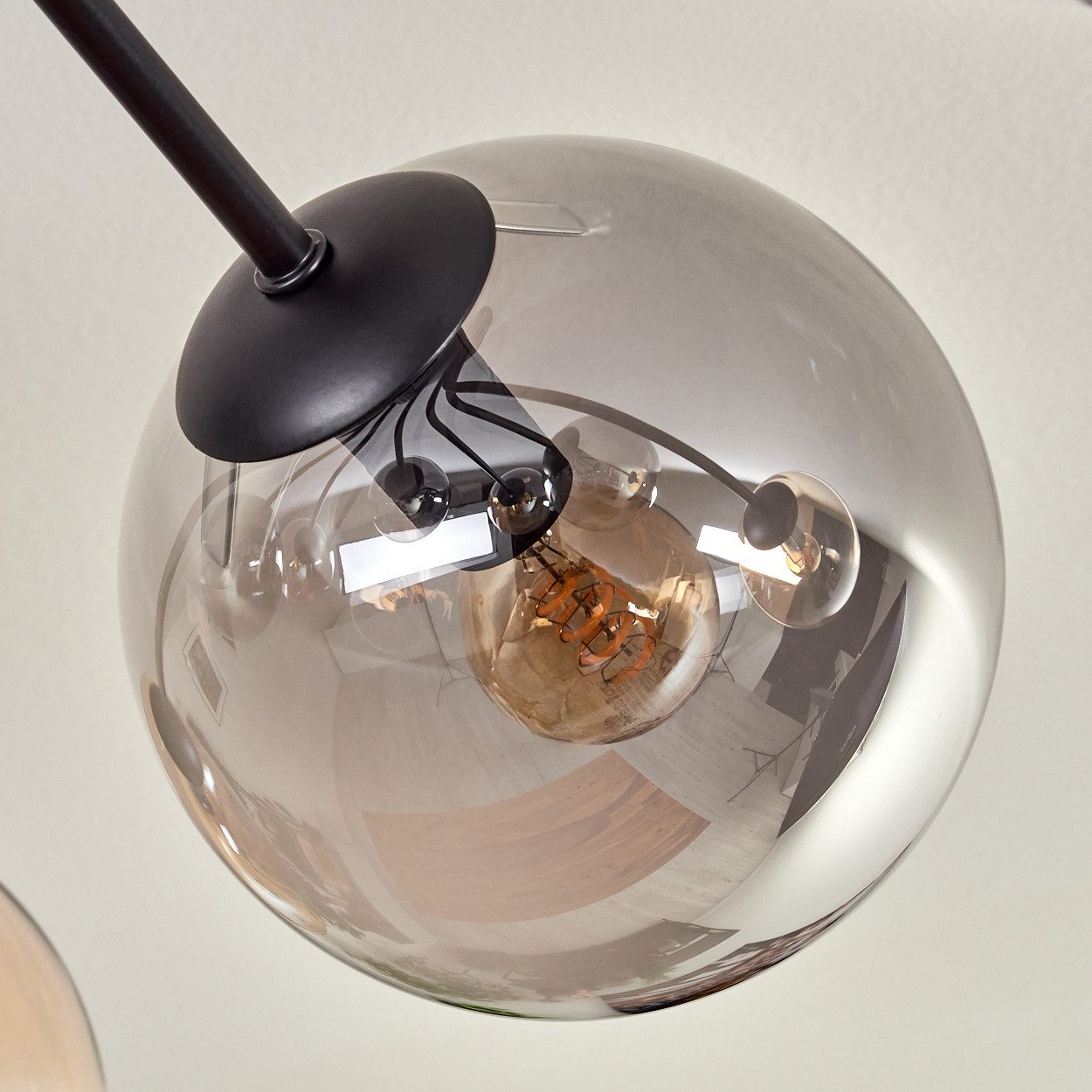 hofstein Deckenleuchte Deckenlampe aus Metall/Glas in Schwarz/Rauchfarben/Bernsteinfarben, ohne Leuchtmittel, moderne Leuchte mit Glasschirmen (15 cm), 8 x E14, ohne Leuchtmittel