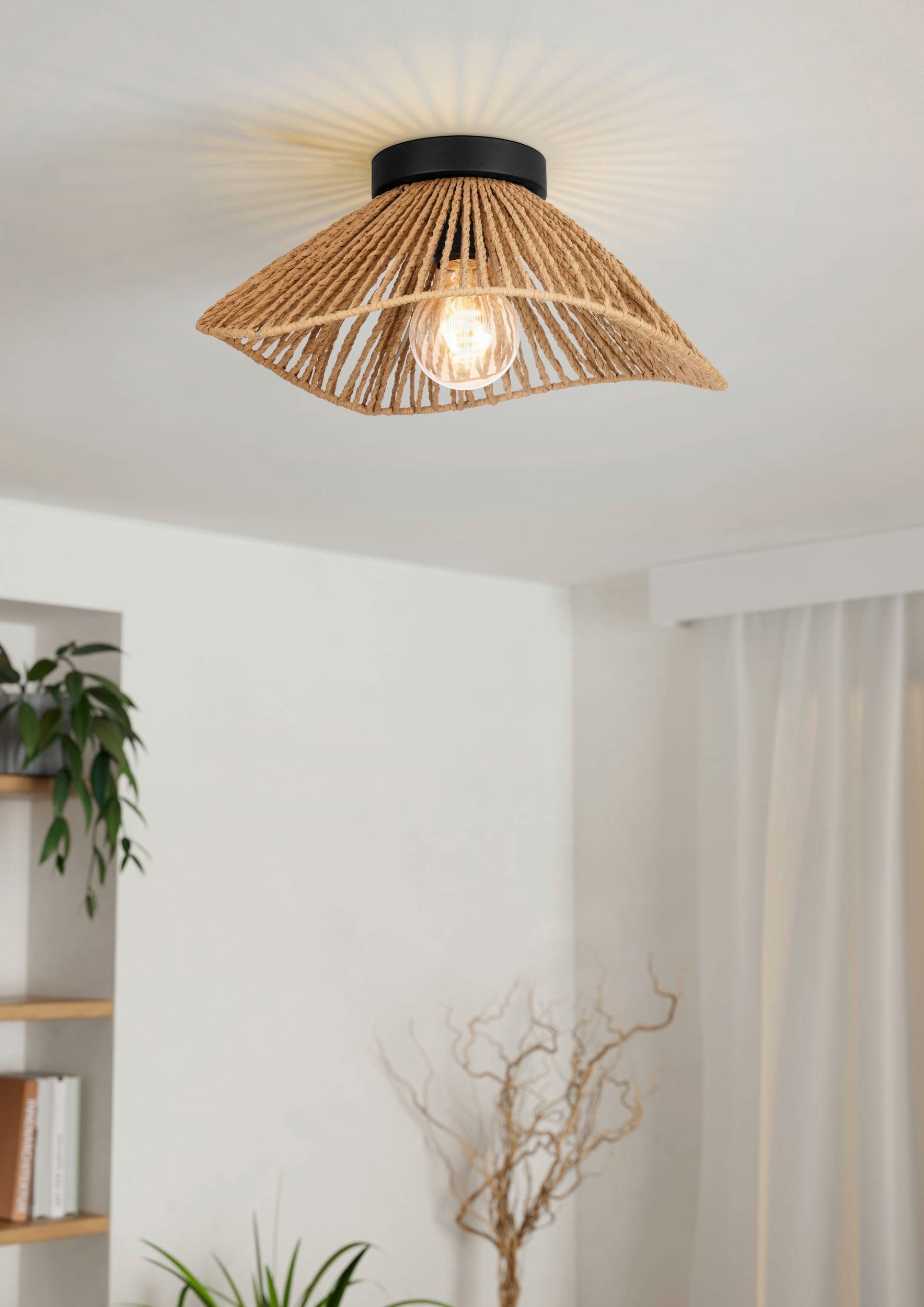 EGLO Deckenleuchte Lavister Deckeleuchte, Pendelleuchte Japan-Stil, Metall und Papier, ohne Leuchtmittel, Wand-/Deckenleuchte - H17,5 x Ø39 cm - schwarz - 1X60W exkl.