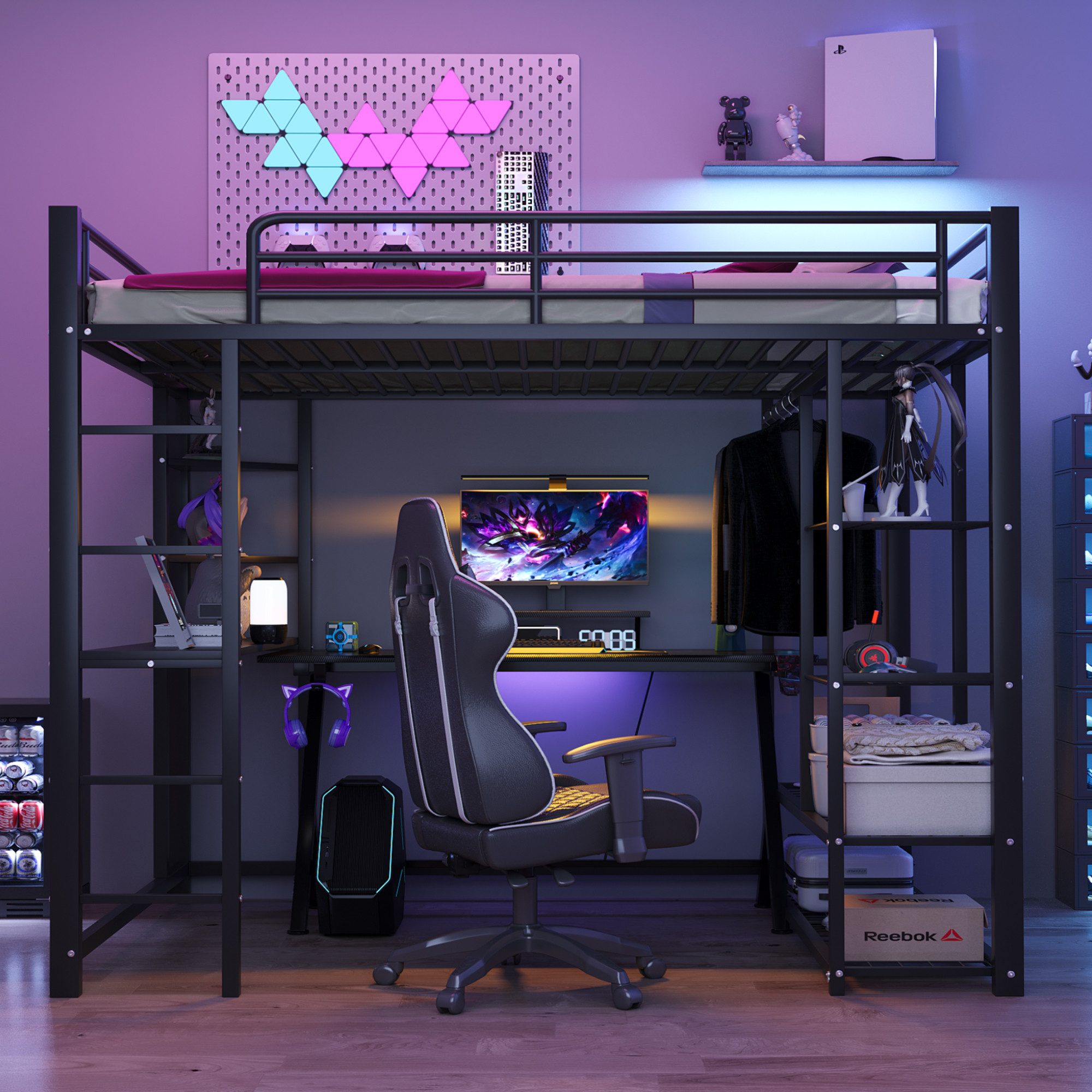 Flieks Hochbett Kinderbett Metallbett 140x200cm mit Tisch und Stauraum günstig online kaufen