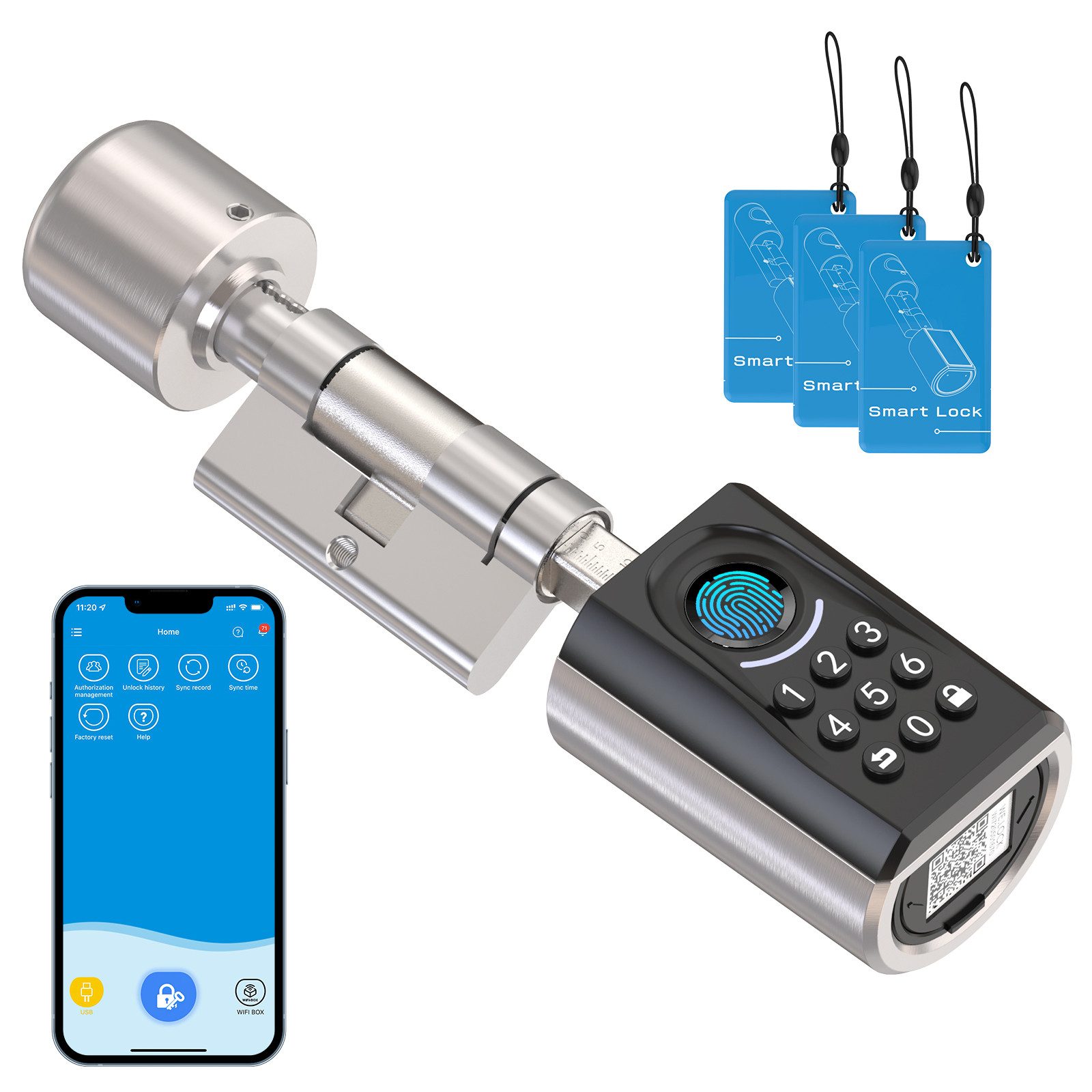 WE.LOCK Цилиндр замка WELOCK Türschloss Fingerabdruck TOUCAEBL51, (Packung, Smartes türschloss x1, RFID-Karte x3, Anleitung x1, Zubehörbox x1), Fingerabdruck, Passwort, RFID-Karte, APP, Ersatz-USB, Fernentriegelung