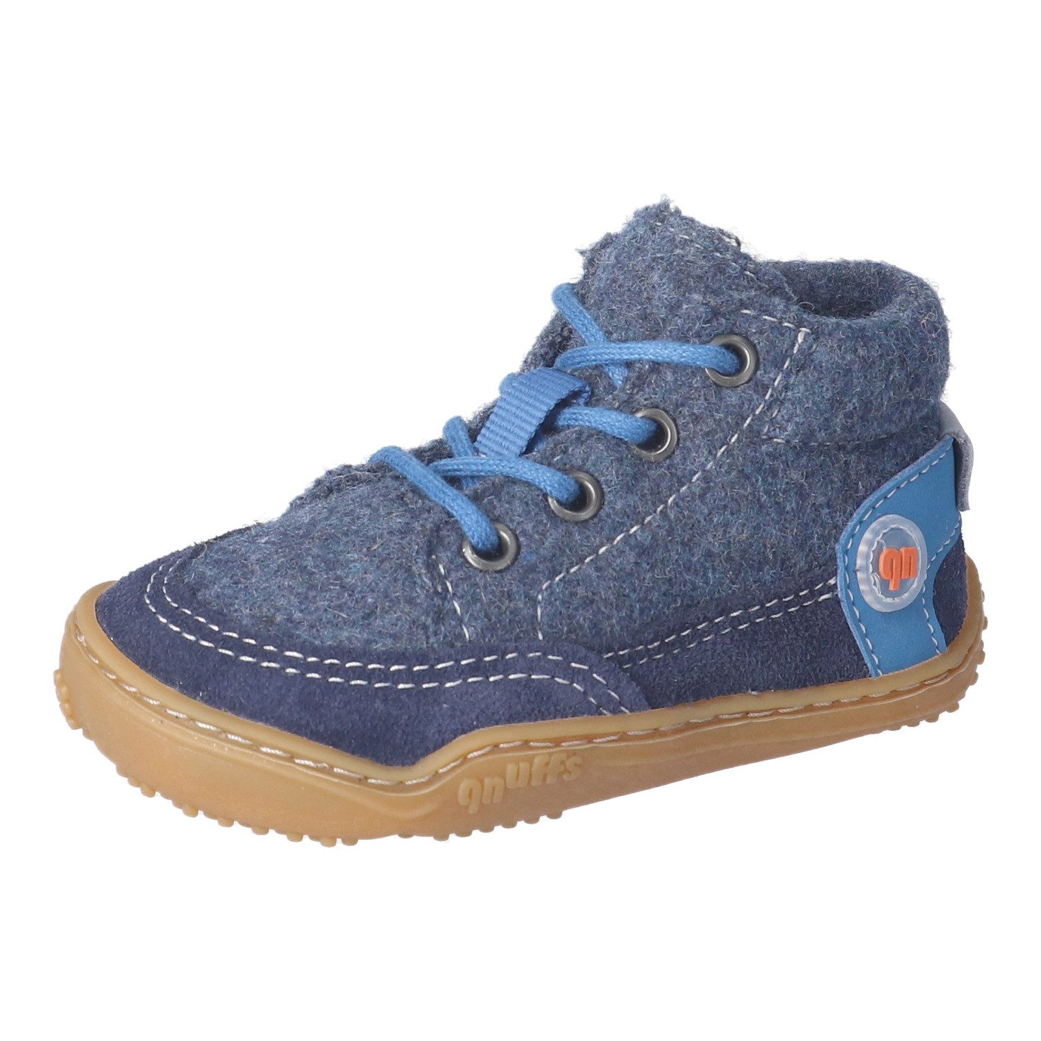 qnuffs WEIDE Barfußschuh Schnürschuh mit Namenschild an der Rückseite