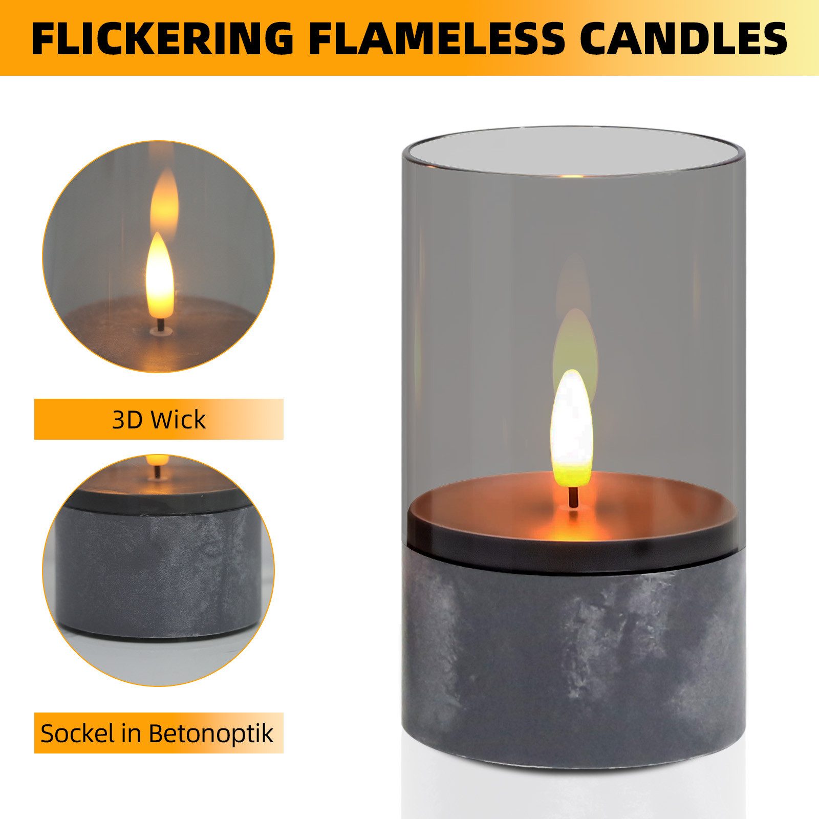 kisidus LED-Kerze Flammenlose LED Kerzen (realistische flackernde Kerzen 3D-Docht, 3er Set, Ø 7.5cm x 12.5cm), Festliche Kerzen für Schlafzimmer, Badezimme, Weihnachten Deko