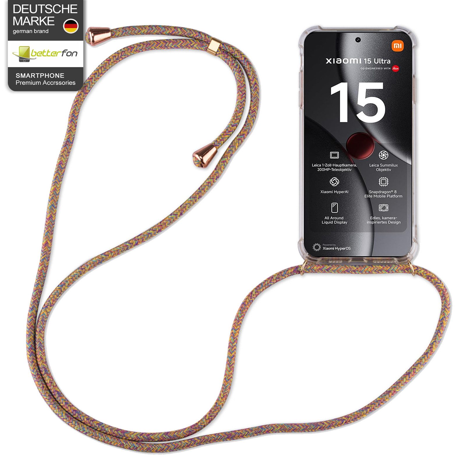 betterfon Handykette für Xiaomi 15 Ultra Handyhülle mit Band & Kordel Bumper, Premium-Panzerung – stoßfest, kratzresistent & passgenau