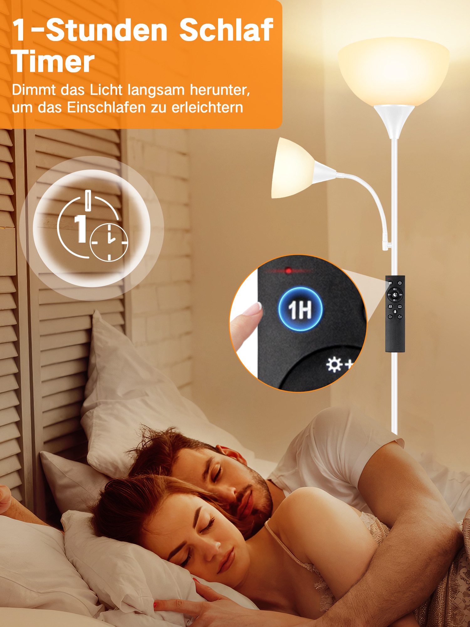 OUTON LED Stehlampe Bodenlampe mit Fernbedienung, 9W, 4 Farbtemperaturen, LED wechselbar, mit schwerem Standfuß und Acryl-Schirme – Bild 4 von 5