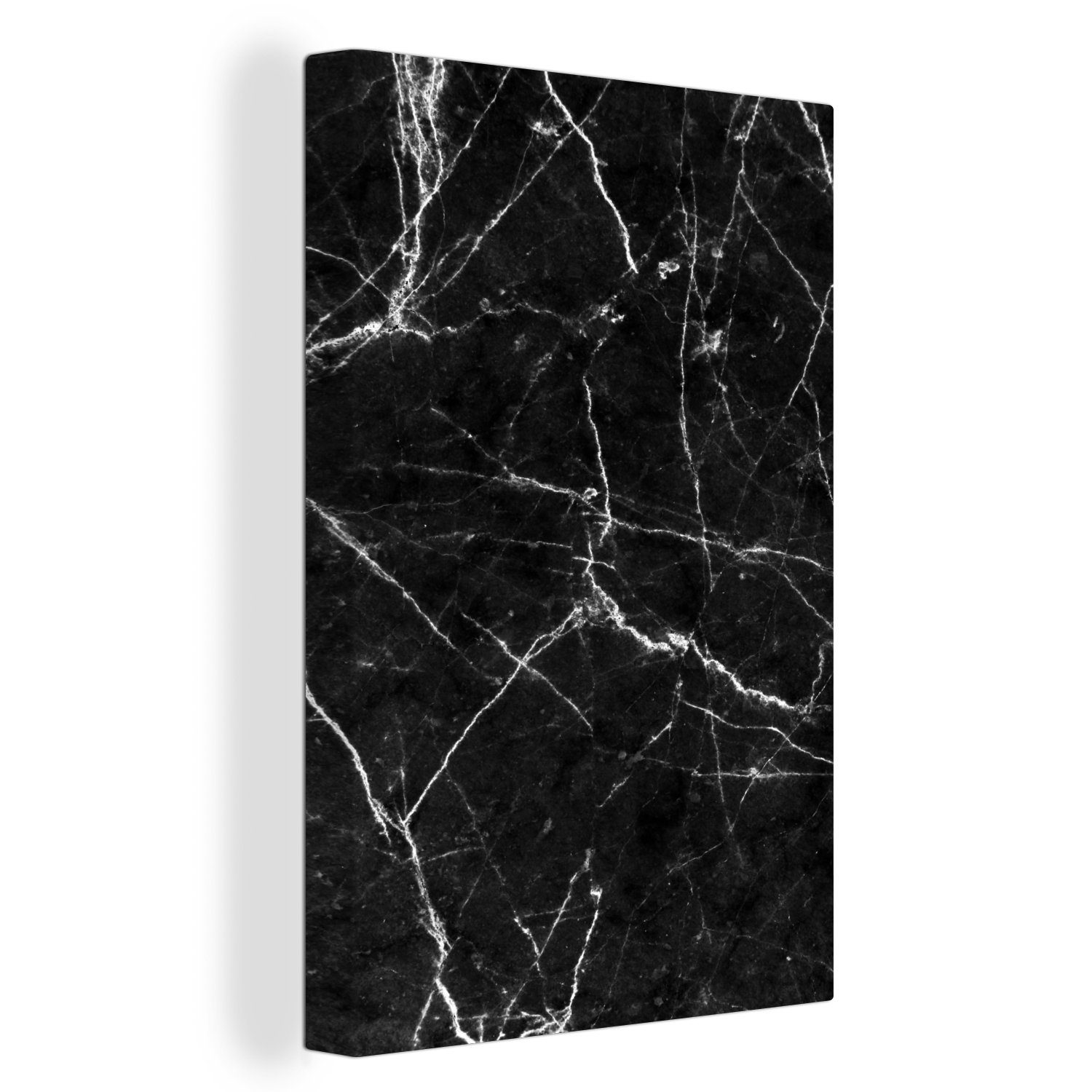 Zackenaufhänger, Leinwandbild - - cm OneMillionCanvasses® inkl. bespannt Weiß, fertig Muster St), Schwarz Leinwandbild Gemälde, bunt (1 20x30 - Marmor