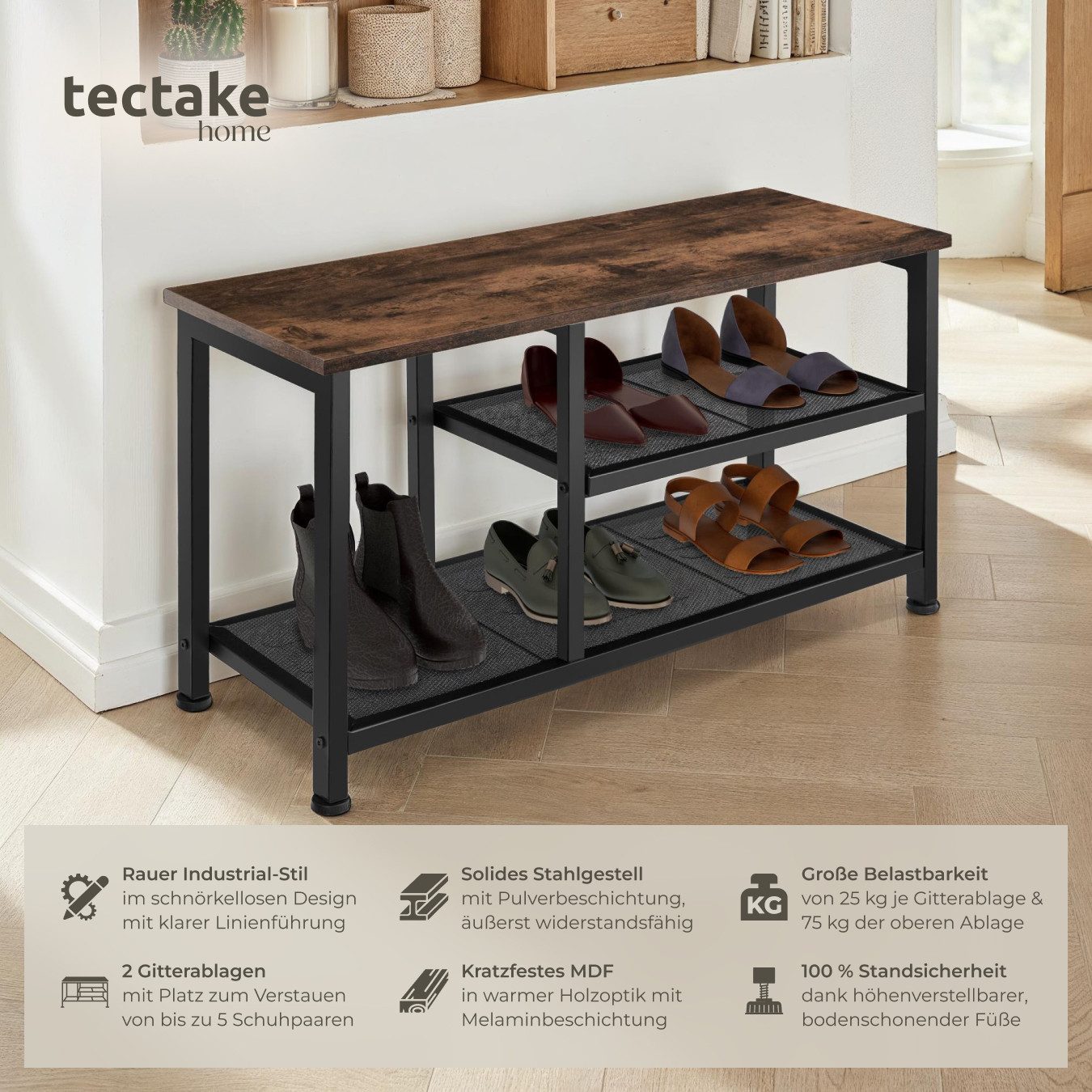 tectake Schuhregal Schuhschrank Taunton 80x30x45,5cm, Set 1-tlg., Industria günstig online kaufen