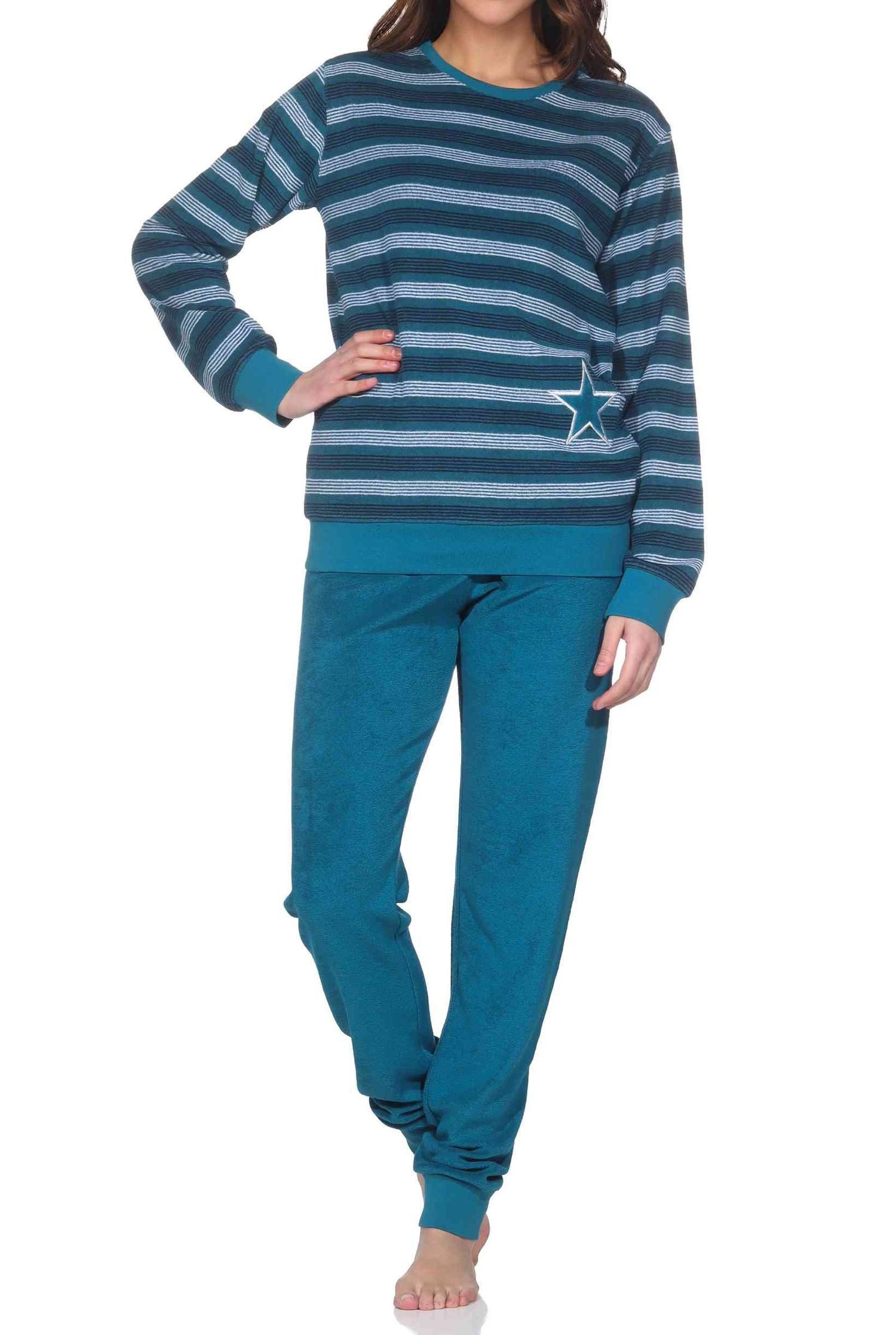 Normann Pyjama Normann Damen Frottee Pyjama lang mit Bündchen - auch in Übergröße