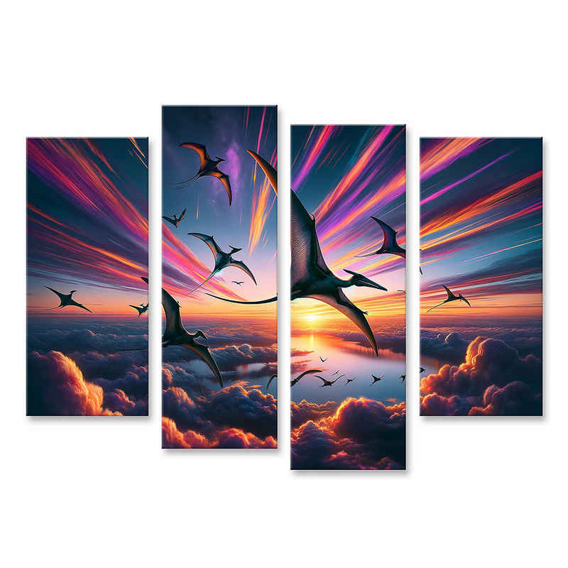 islandburner Leinwandbild Hochwertiges Leinwandbild "Sonnenuntergangsgleitende Flugsaurier"