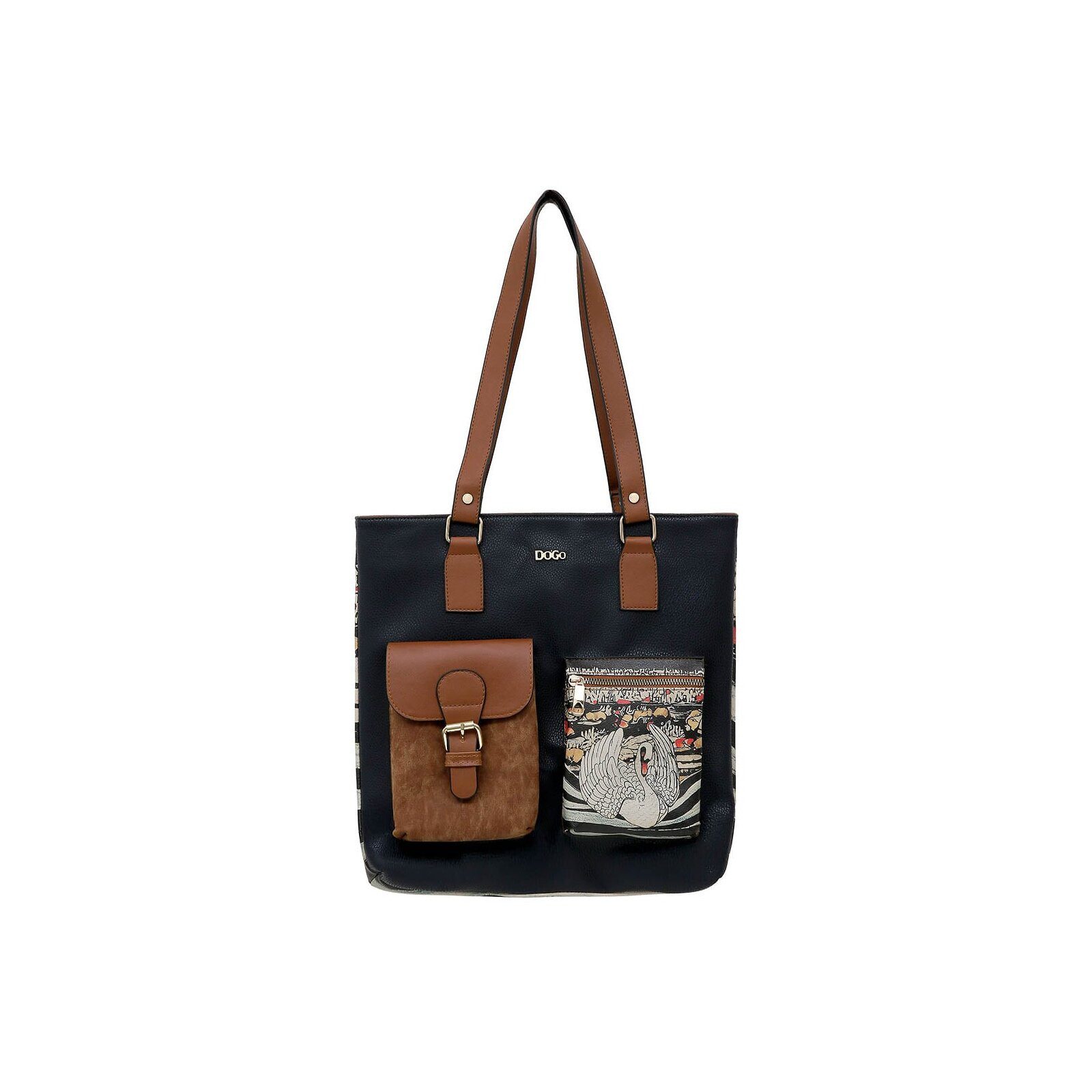 DOGO Umhängetasche Multi Pocket Bag Shopper-Tasche The Swan Softly Sleeps Damen, Handgefertigt