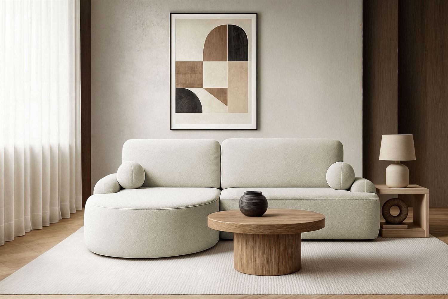 Lookway Ecksofa CLEO Rundes Ecksofa mit Schlaffunktion und Bettkasten, mit Bettfunktion und Bettkasten