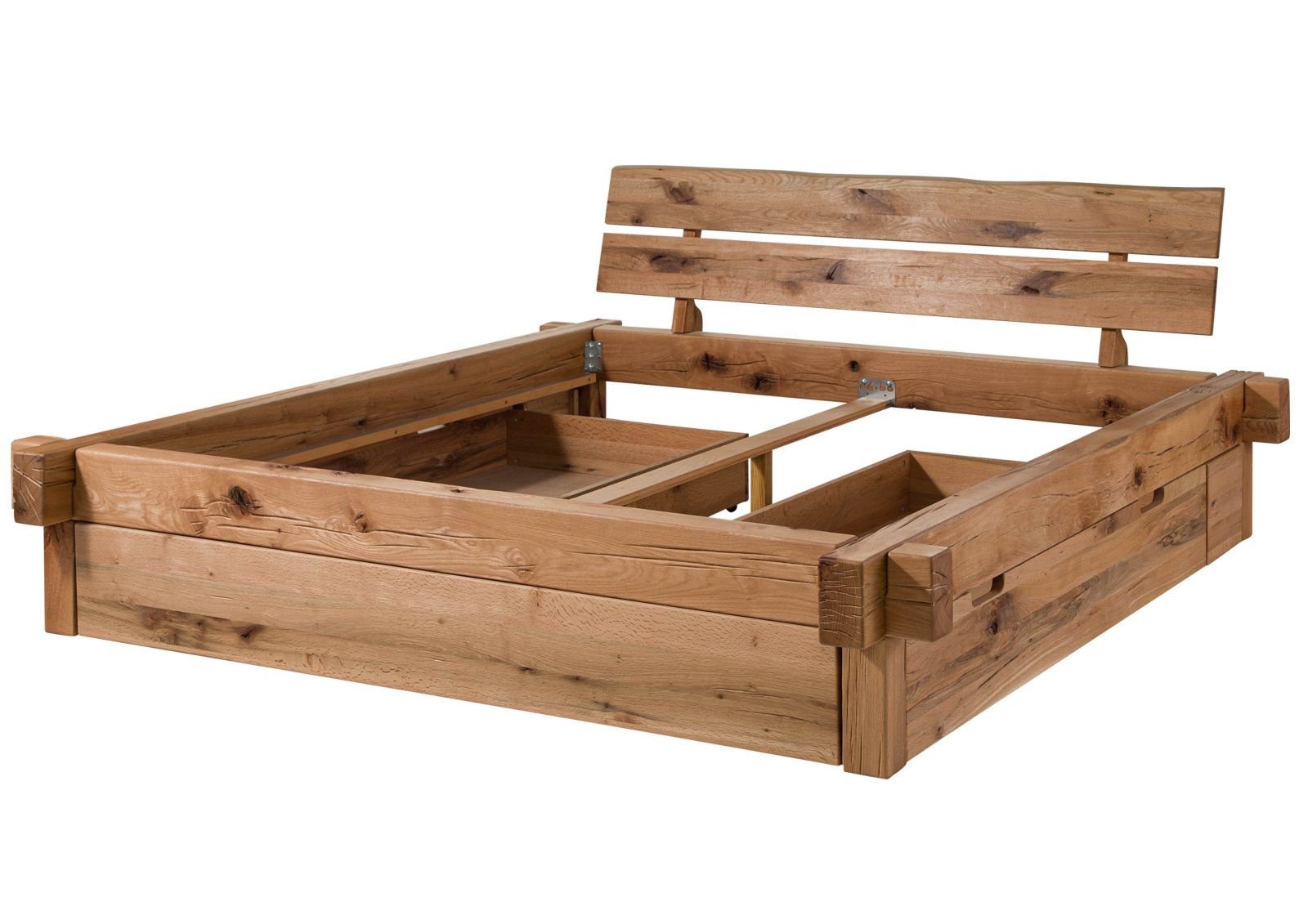 Massivmoebel24 Massivholzbett (mit Schubkästen Zerreiche 180x200 tabacco JANGALI #630), mit Schubkästen Zerreiche 180x200 tabacco JANGALI #630