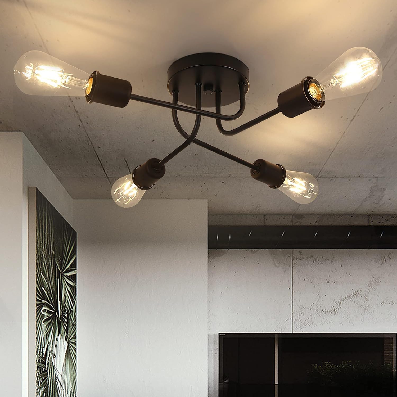 ZMH Deckenleuchte Wohzimmer Vintage E27 Schwarz eckenlampe Retro Schlafzimmerlampe, Einfache Installation, LED wechselbar