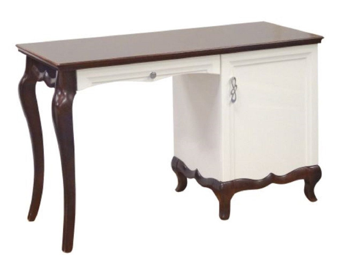 Casa Padrino Schreibtisch Luxus Art Deco Schreibtisch mit Tür und Schublade Weiß / Dunkelbraun 136,3 x 48 x H. 78,2 cm - Büromöbel
