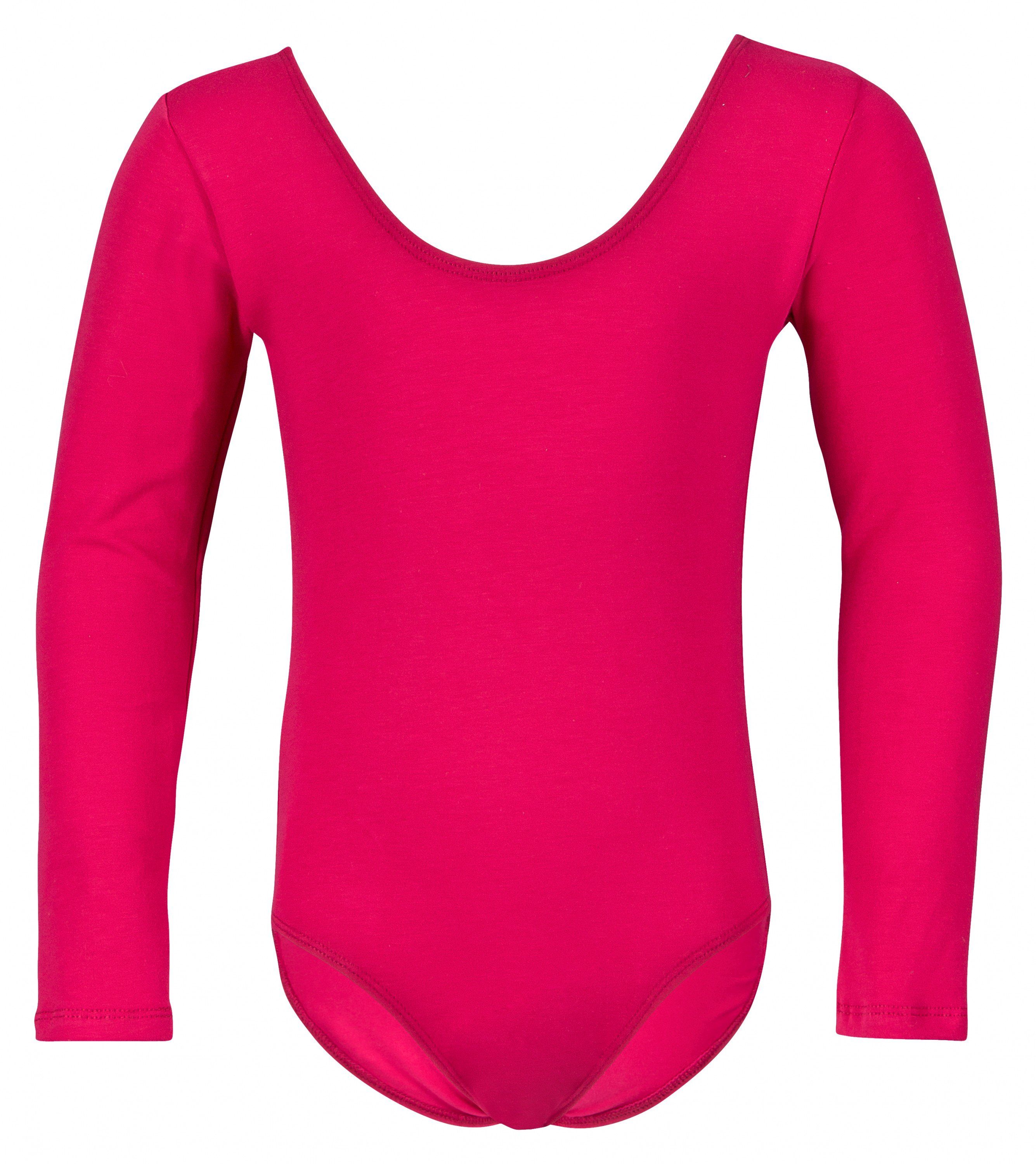tanzmuster Body Ballettbody Lilly aus weichem Baumwollmischgewebe Langarm Trikot fürs Kinder Ballett pink