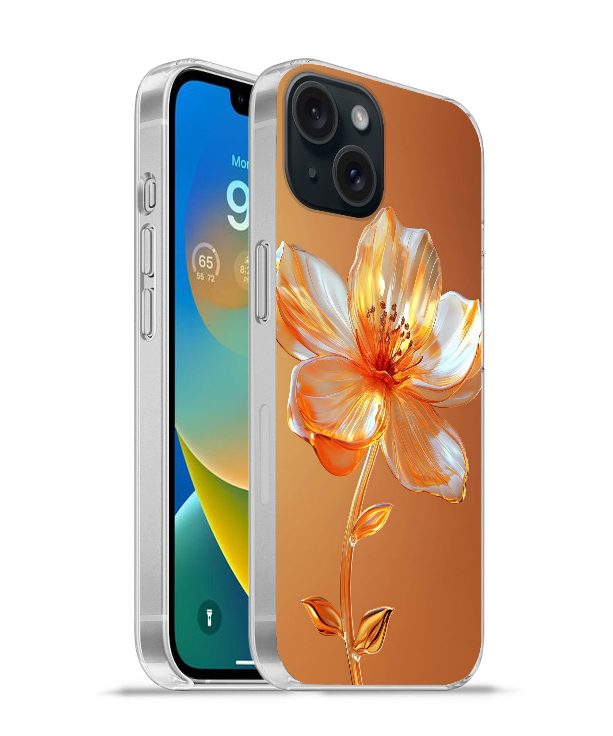 MuchoWow Handyhülle für Apple iPhone 15 Gläser - Blume - Orange, Smartphone-Bumper, Print, Handy Schutzhülle Dünn