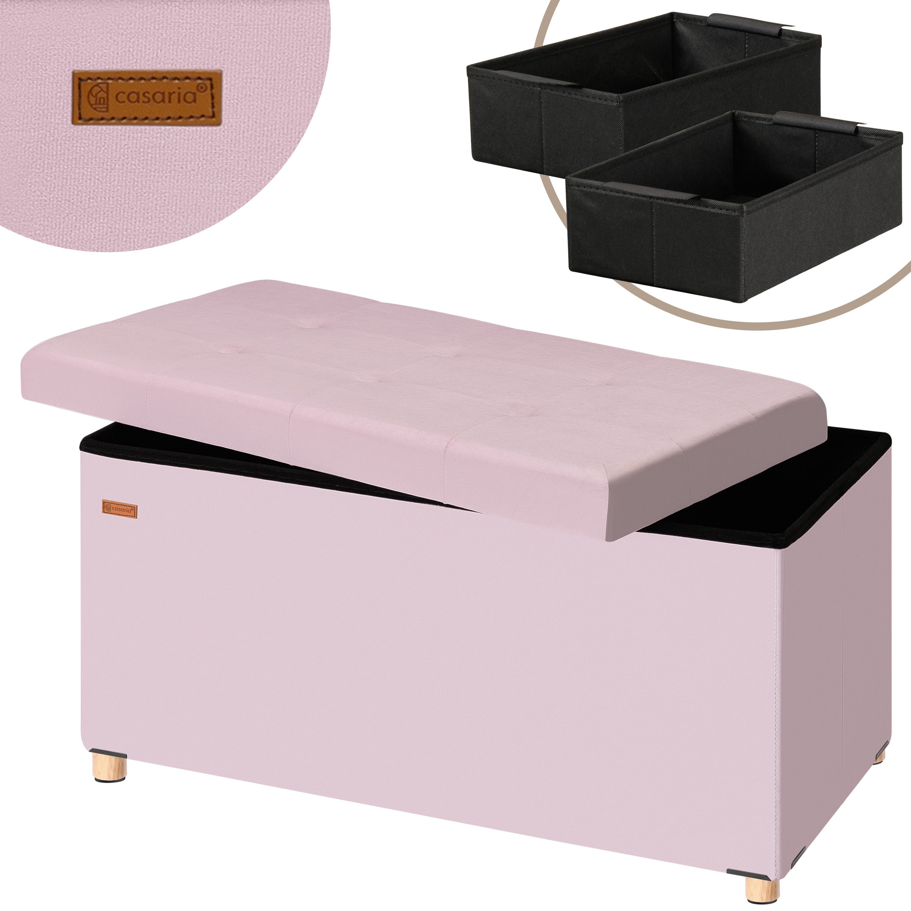Casaria Sitzbank, Samt Rosa Faltbar mit Füßen & Boxen 76x38cm 300kg Belastbarkeit Flur
