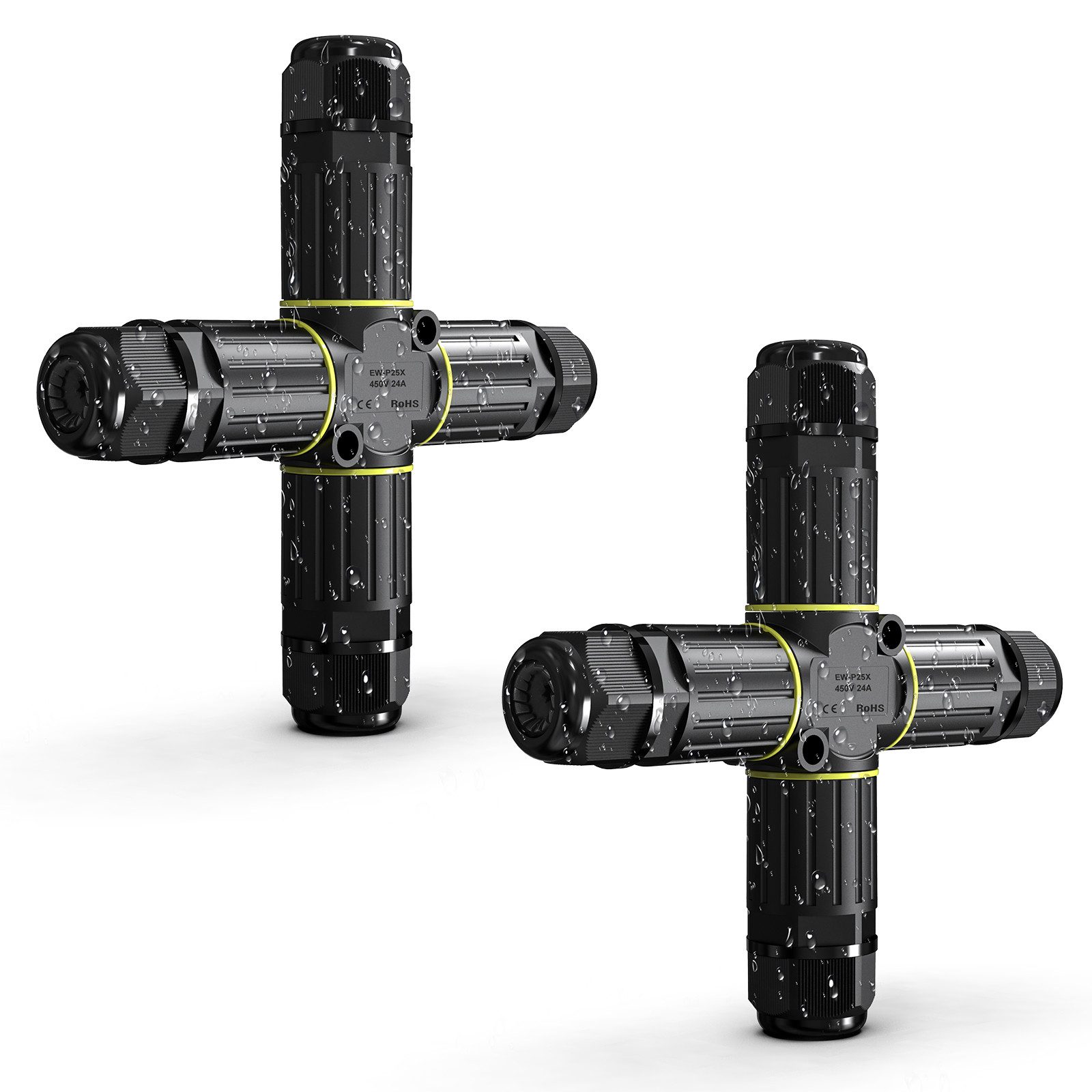 BlingBin Koax-Kabelverbinder IP68 Wasserdicht Abzweigdose Elektrischer Verteilerdose Aufputz, 3-polig, 1er Set, 2-tlg., EW-P25X-3P-Stecker x2, für Ø5-9 mm Kabeldurchmesser, Kabelmuffe Typ Zehn Schnellverbinder