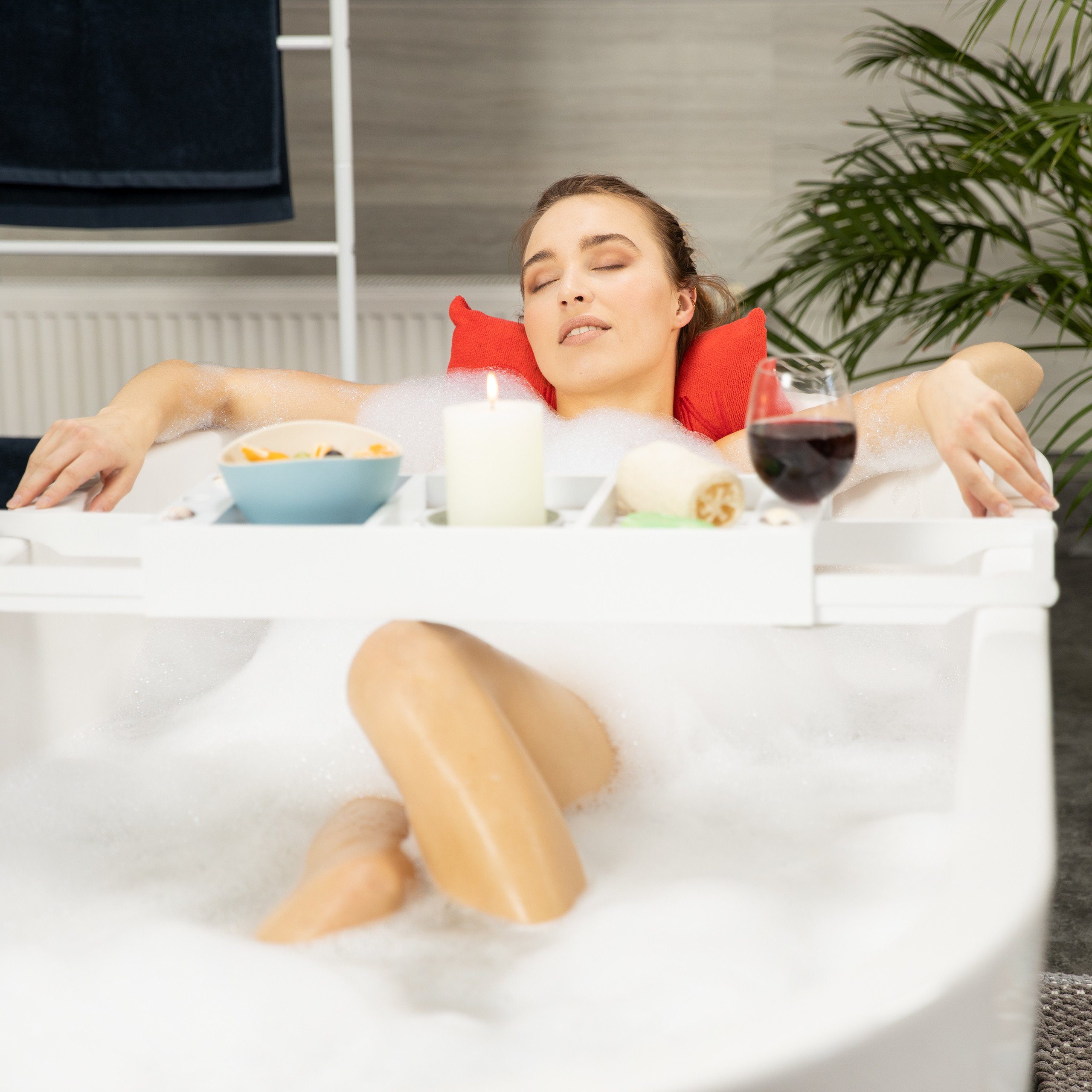 relaxdays Badewannenablage Weiß ausziehbar