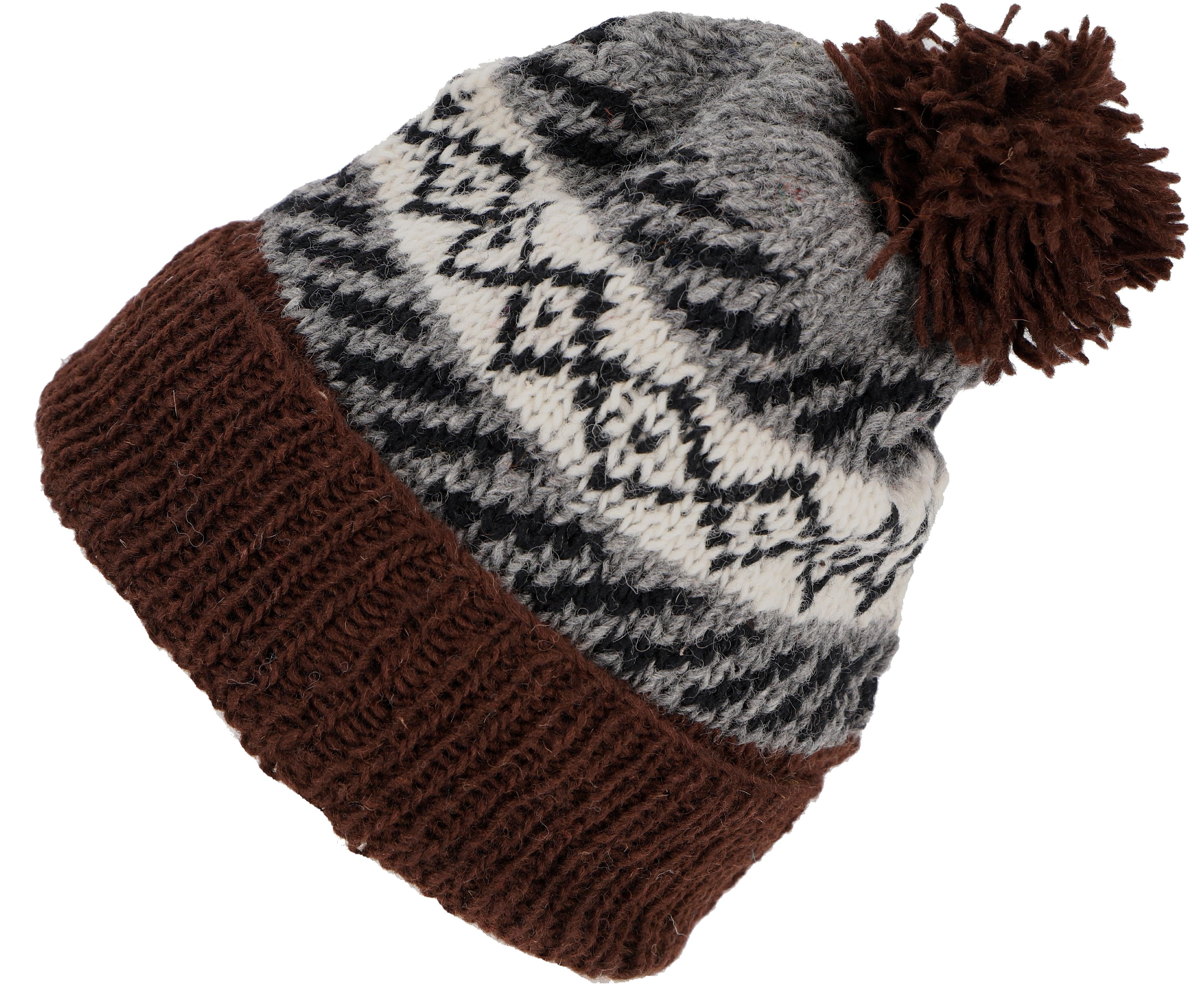 Strickmütze Bommelmütze aus Nepal, Mütze aus Schurwolle,..