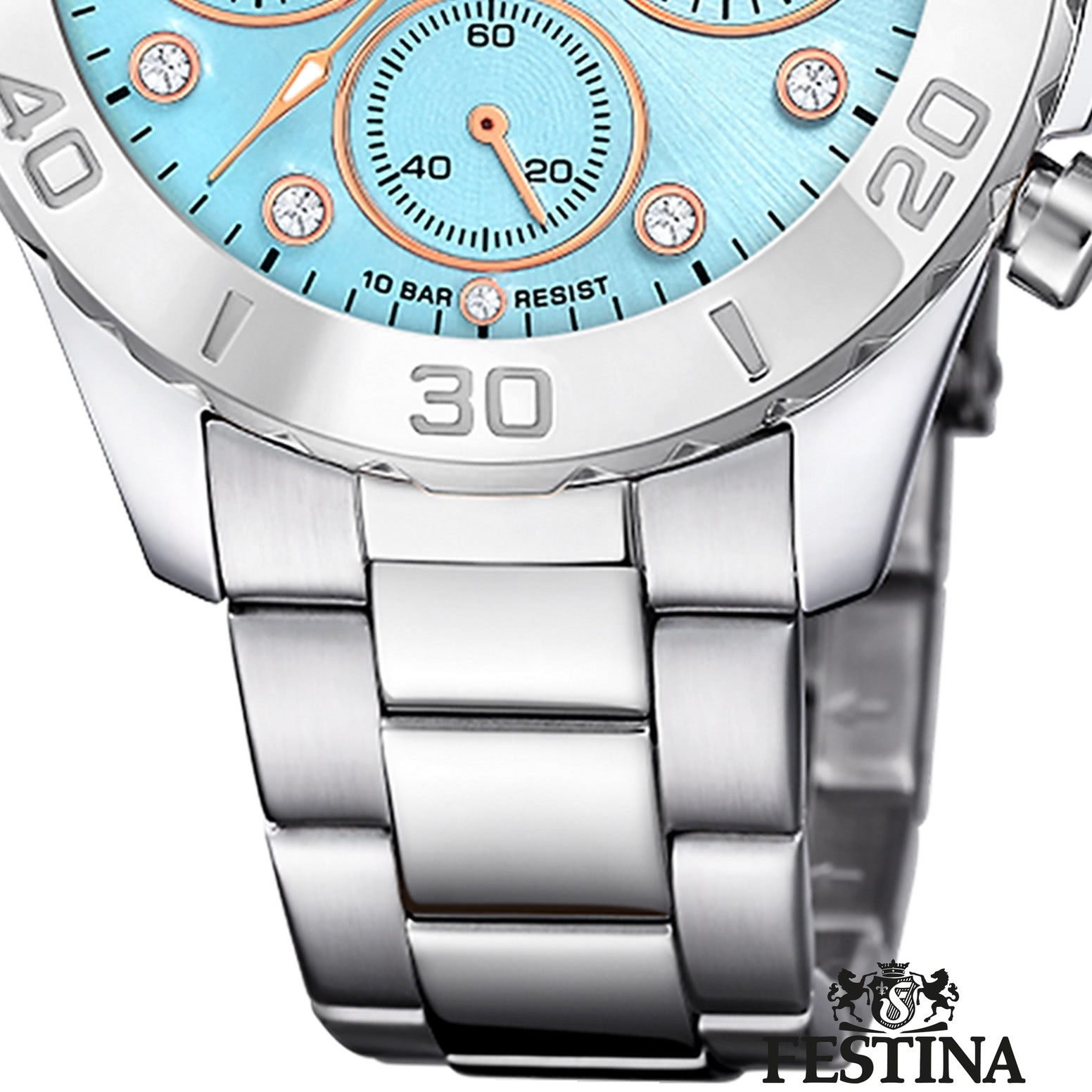 Festina Chronograph Festina Damenuhr Edelstahl silber, (Chronograph), Damen Armbanduhr rund, Edelstahlarmband silber, Casual