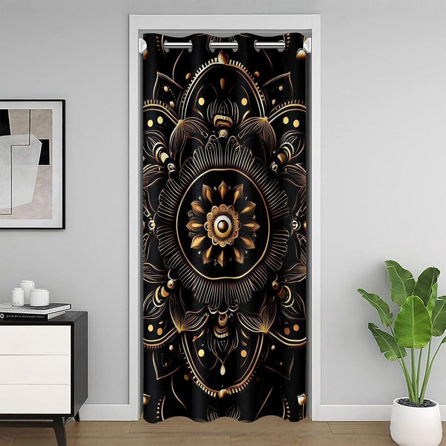 LuxusKollektion Türvorhang Türvorhang Vintage Blume 106x203cm Gold Schwarz (1 St)