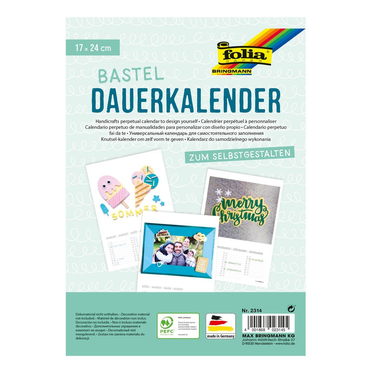 Folia Max Bringmann KG Kalender zum Selbstbasteln folia Bastel Dauerkalender 220g/m² Druck schwarz Spiralbindung weiß