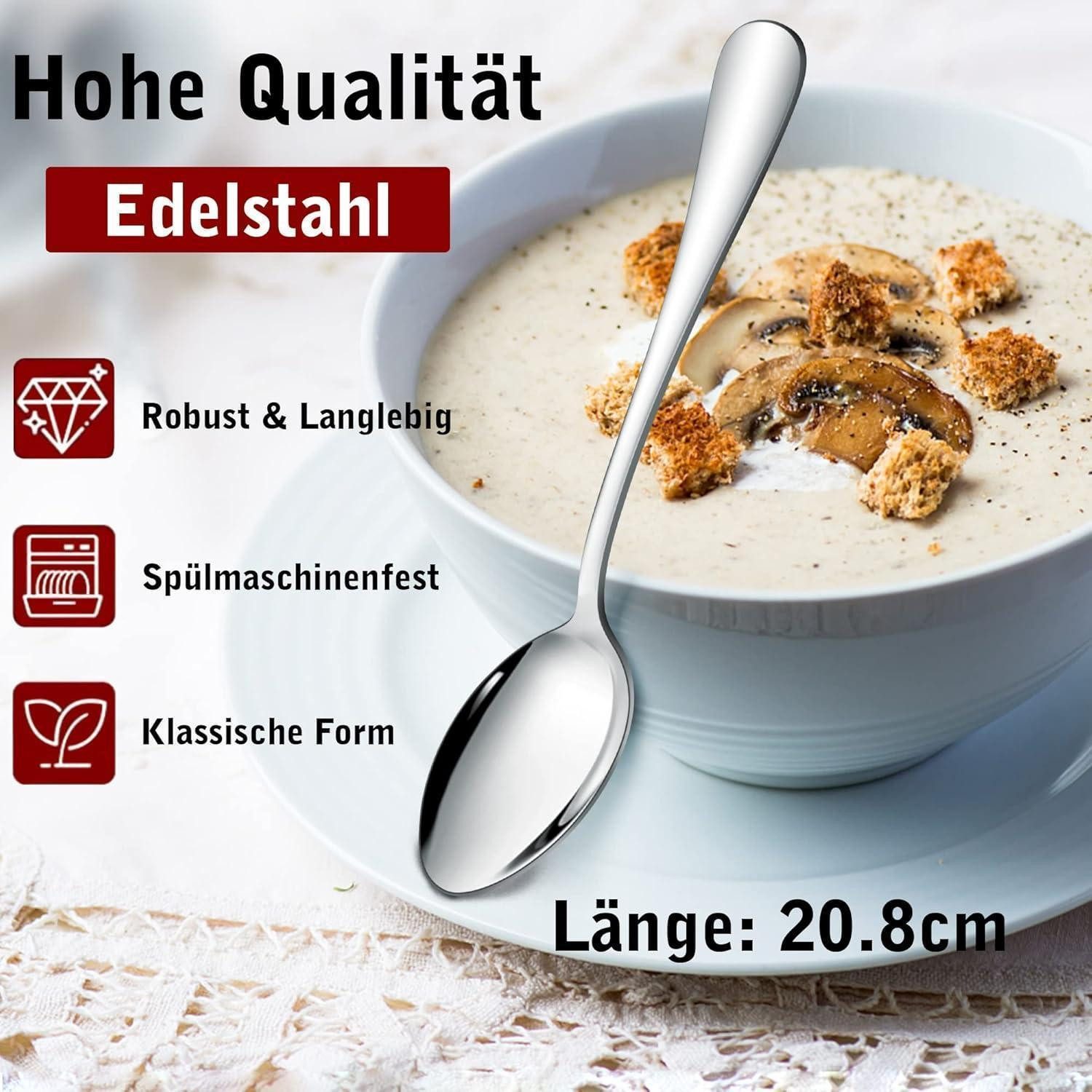 LuxusKollektion Esslöffel 12er Set Edelstahl Tafellöffel Suppenlöffel 20.8cm Modernes Menülöffel – Bild 2 von 5